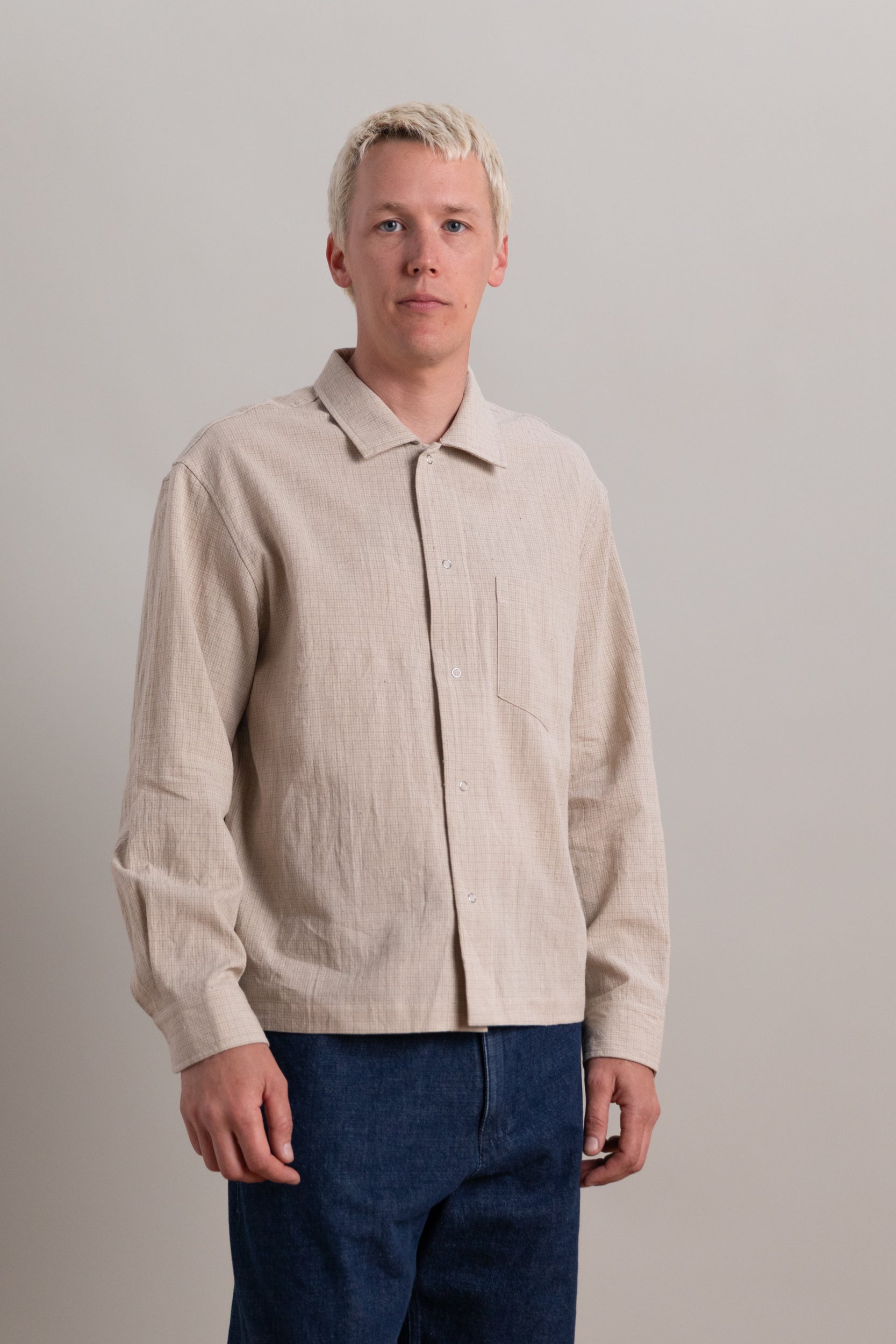 Khadi and Co. ブラウスJOURNAL STANDARD LUXE WORKSHOP SHIRT IN NATURAL GRID COTTON LINEN GINGHAM