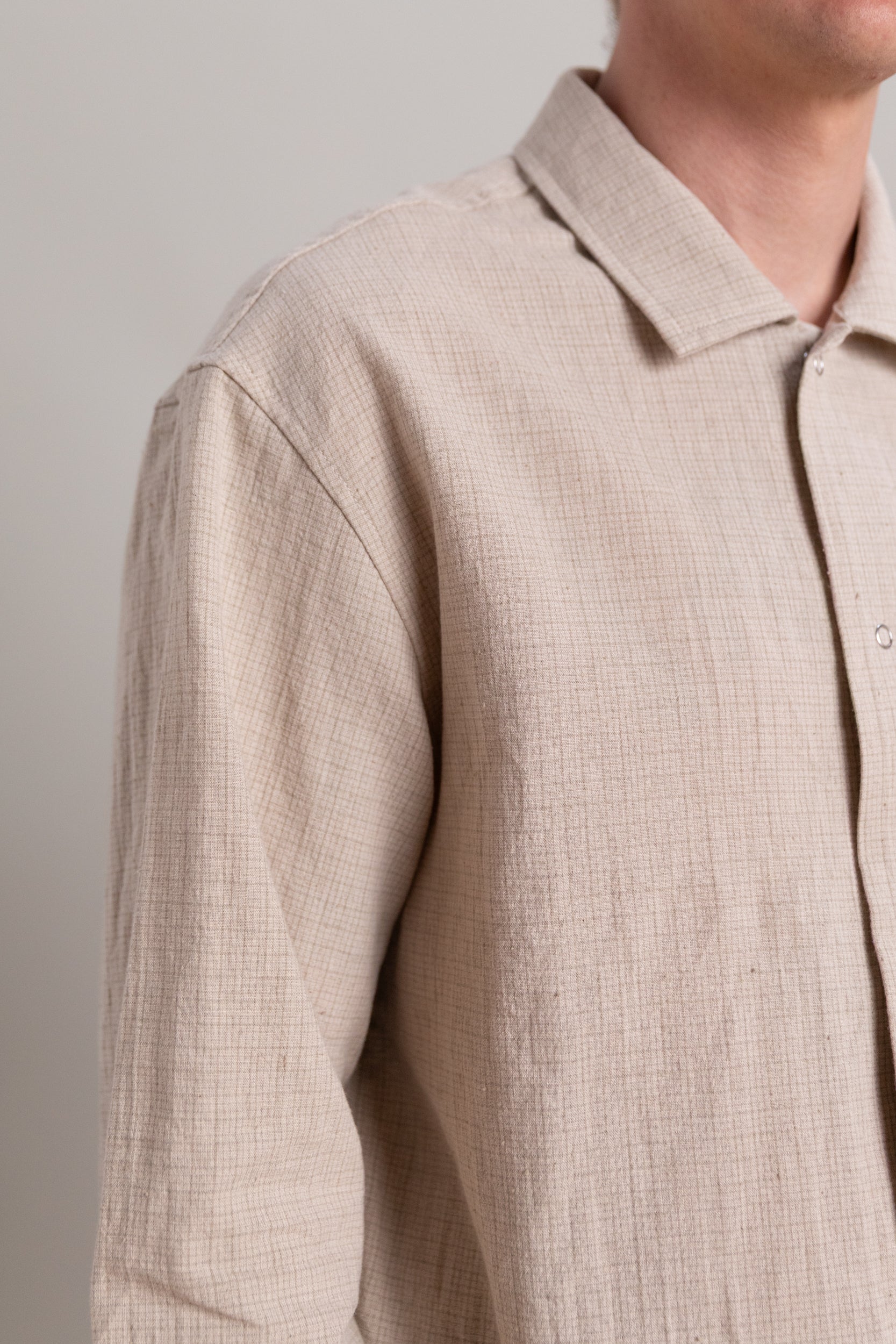 WORKSHOP SHIRT IN NATURAL GRID COTTON LINEN GINGHAM