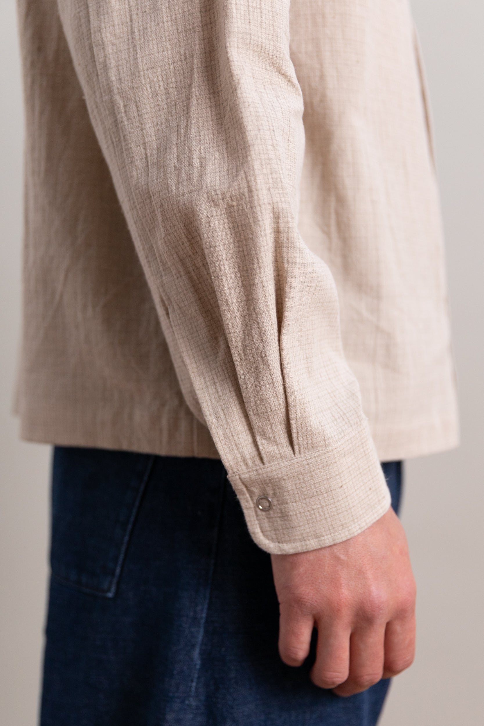 WORKSHOP SHIRT IN NATURAL GRID COTTON LINEN GINGHAM