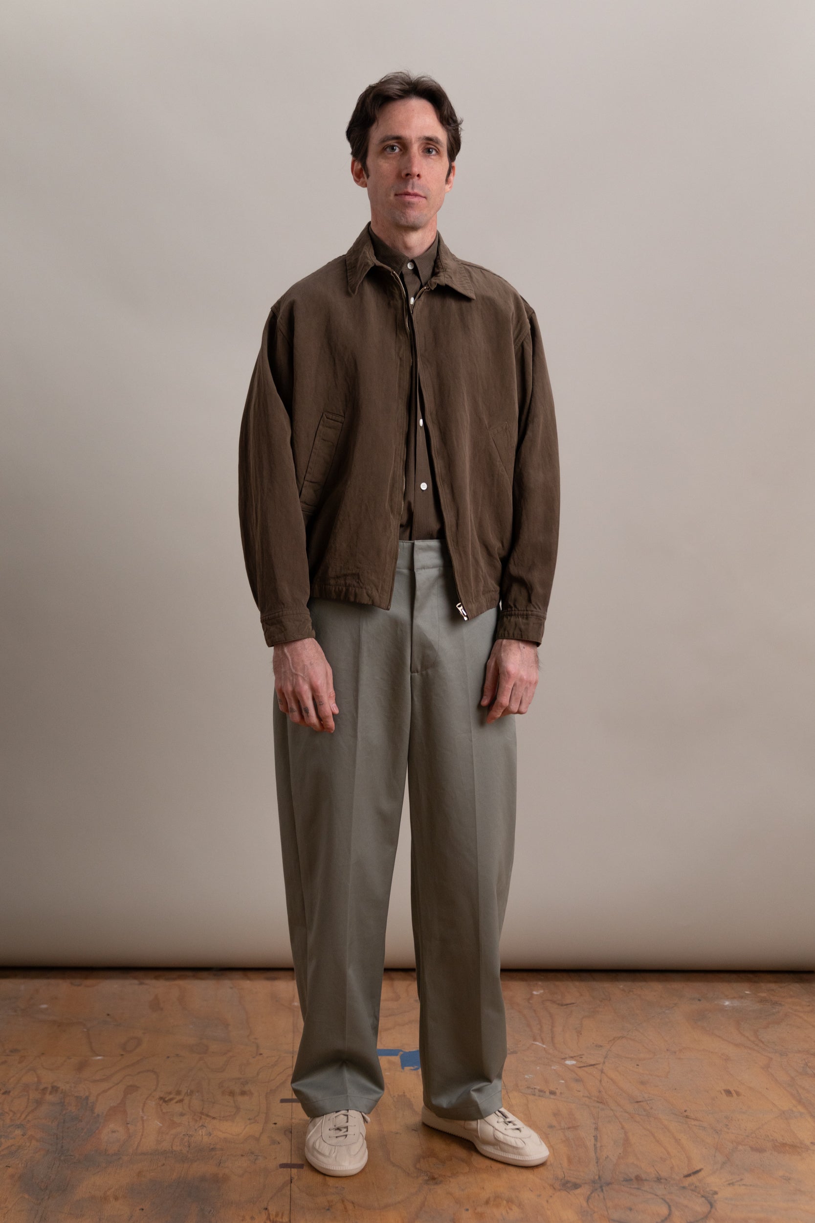 GABA ZIP BLOUSON IN CUB BROWN FINX LINEN BOIL GABARDINE