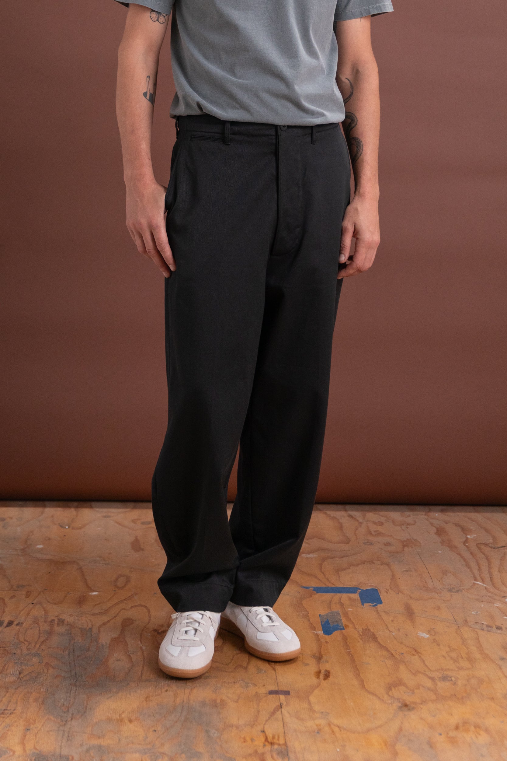 COTTON DRILL WIDE MILITARY KHAKIS IN BLACK