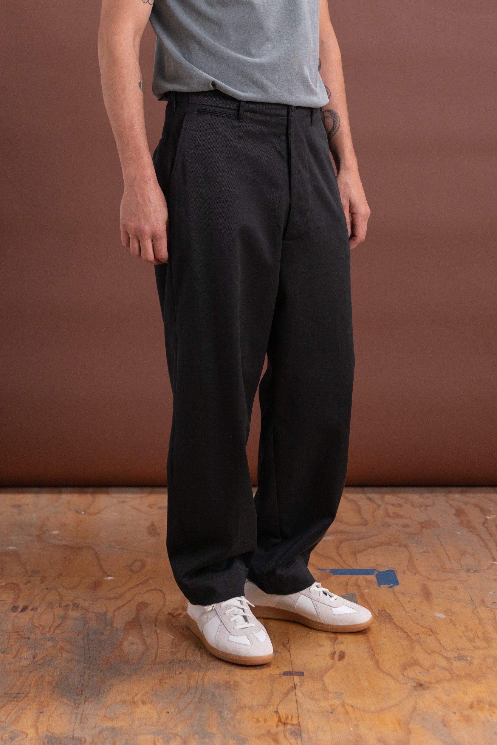 COTTON DRILL WIDE MILITARY KHAKIS IN BLACK