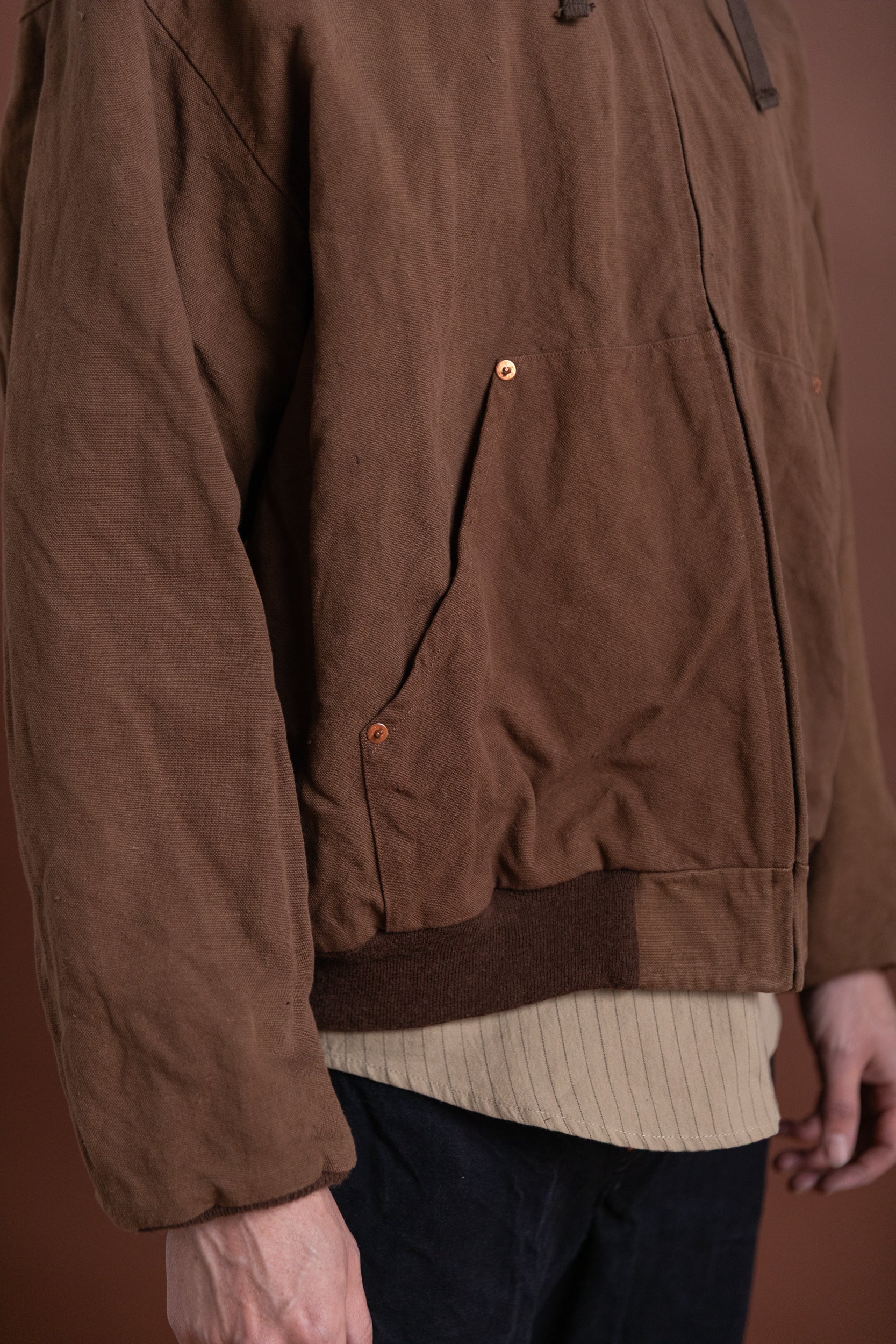 COTTON HEMP HOODY JACKET IN KAKISHIBU