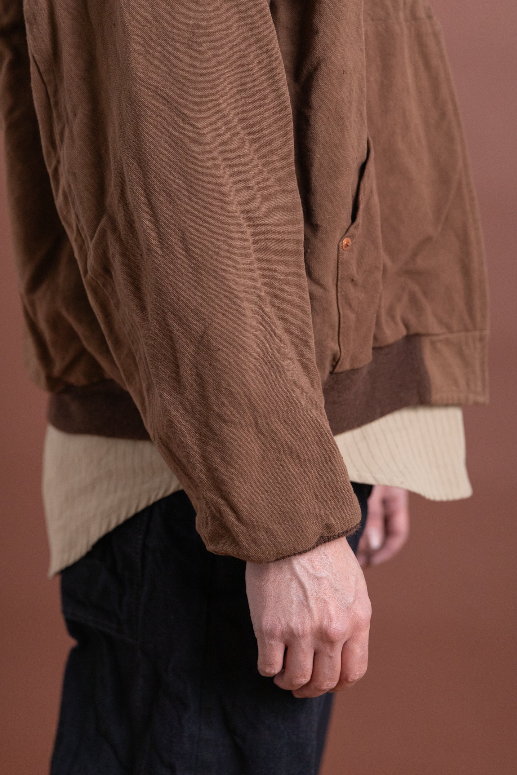 COTTON HEMP HOODY JACKET IN KAKISHIBU