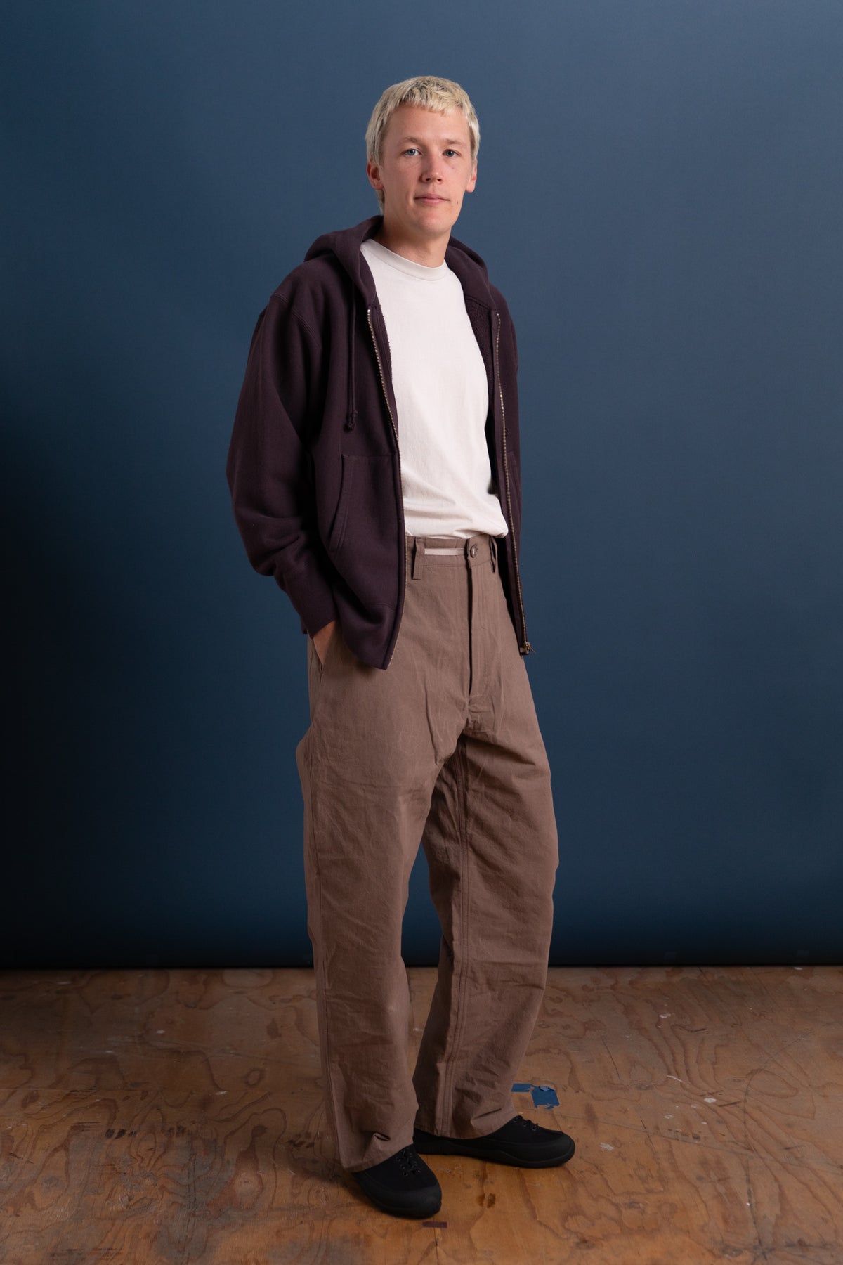 FRONT ZIP HOODIE IN BROWN VIOLET LOOP WHEEL TERRY