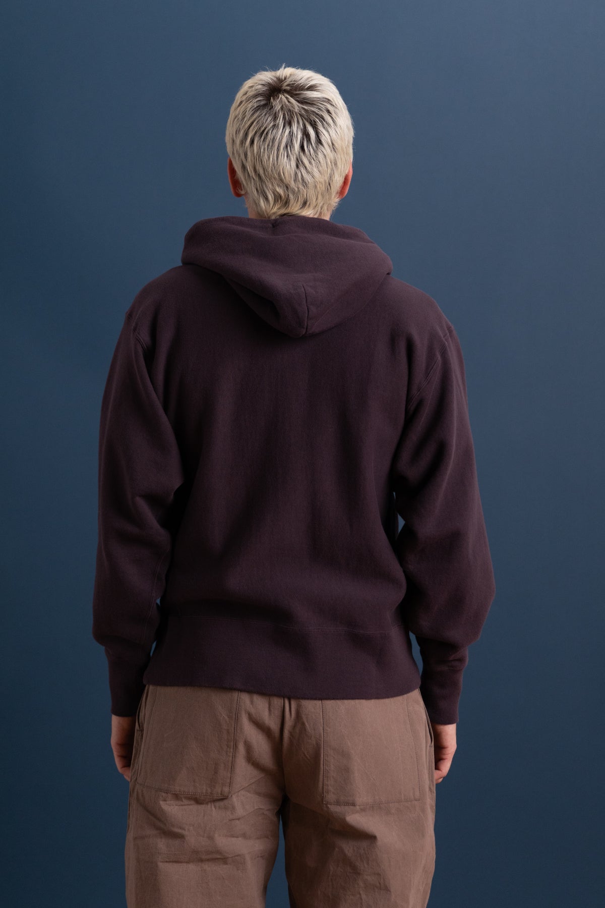 FRONT ZIP HOODIE IN BROWN VIOLET LOOP WHEEL TERRY
