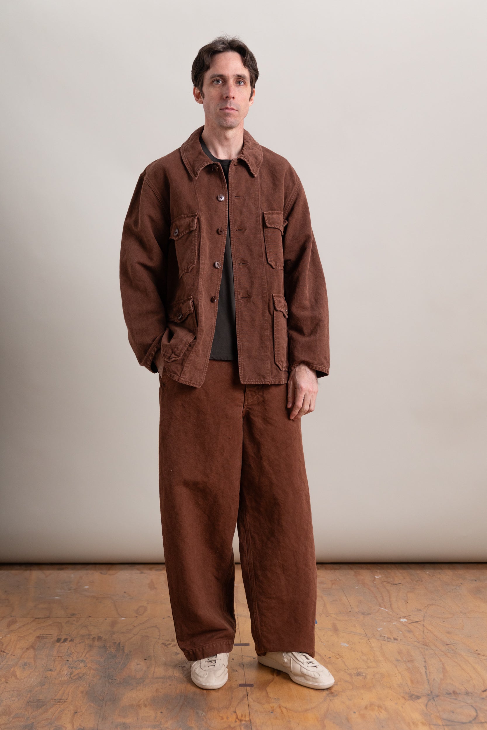 HUNT JACKET IN BROWN HEAVY COTTON HEMP OXFORD