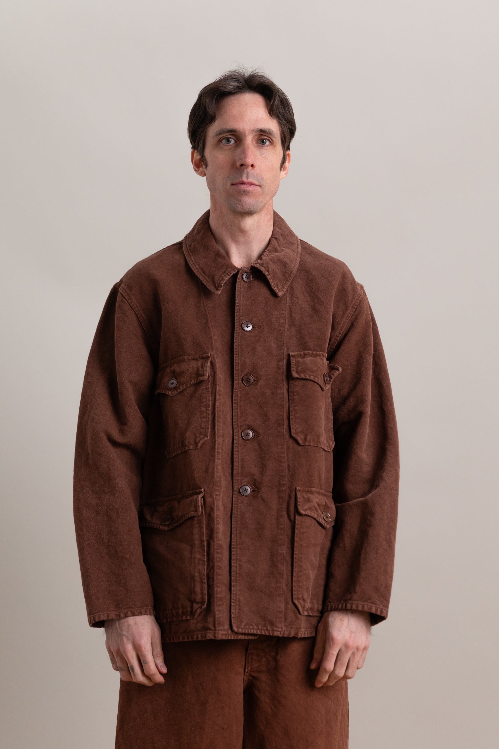 HUNT JACKET IN BROWN HEAVY COTTON HEMP  OXFORD