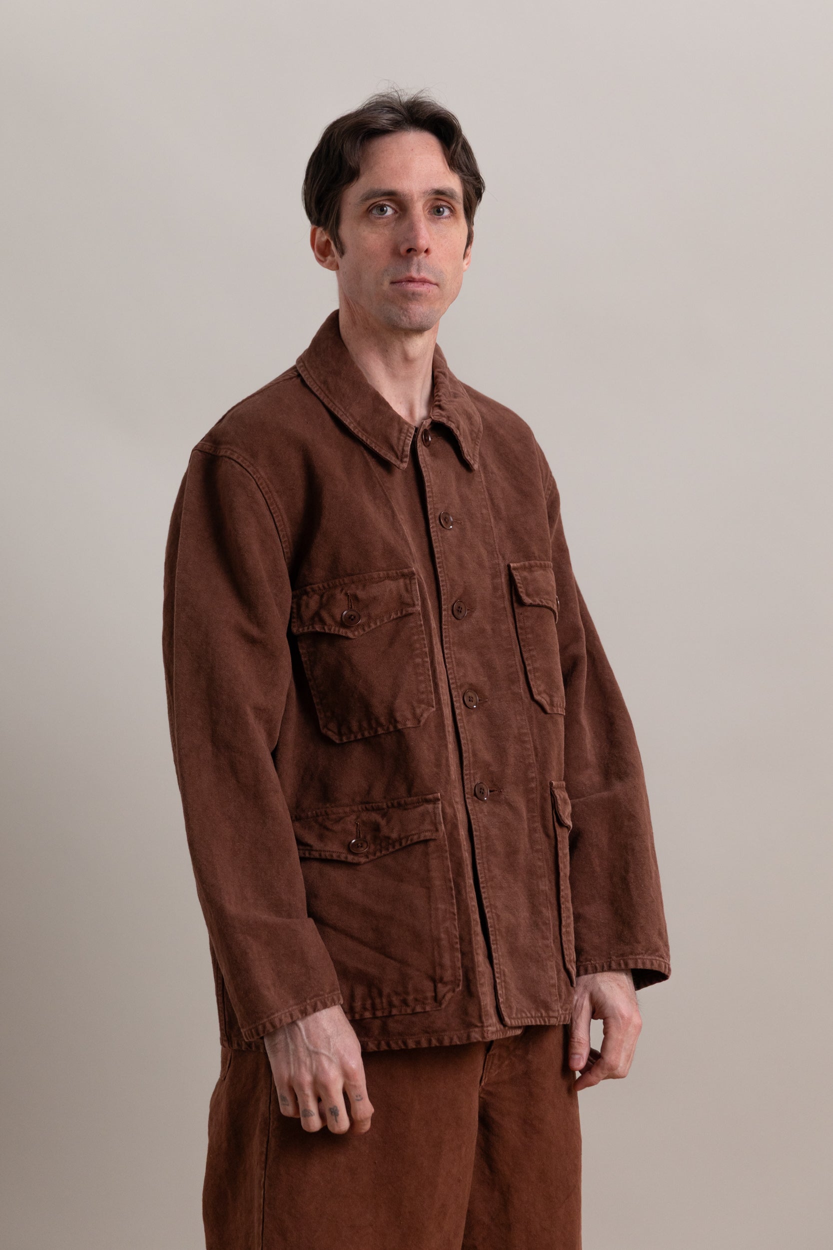 HUNT JACKET IN BROWN HEAVY COTTON HEMP OXFORD