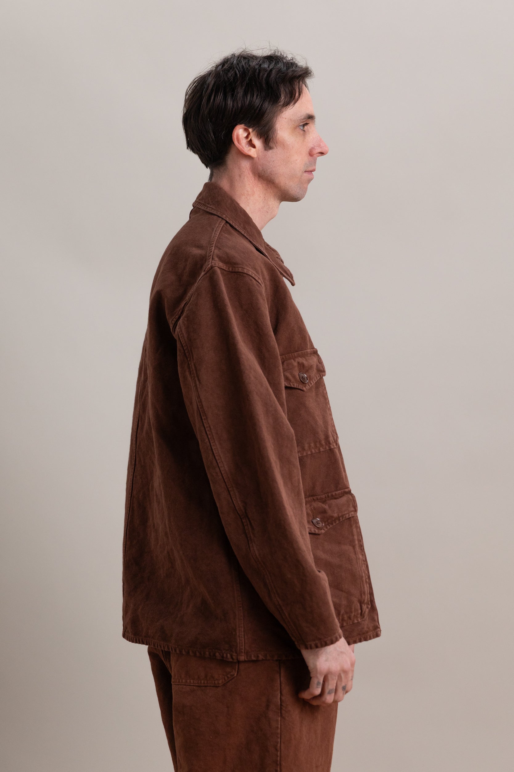 HUNT JACKET IN BROWN HEAVY COTTON HEMP OXFORD