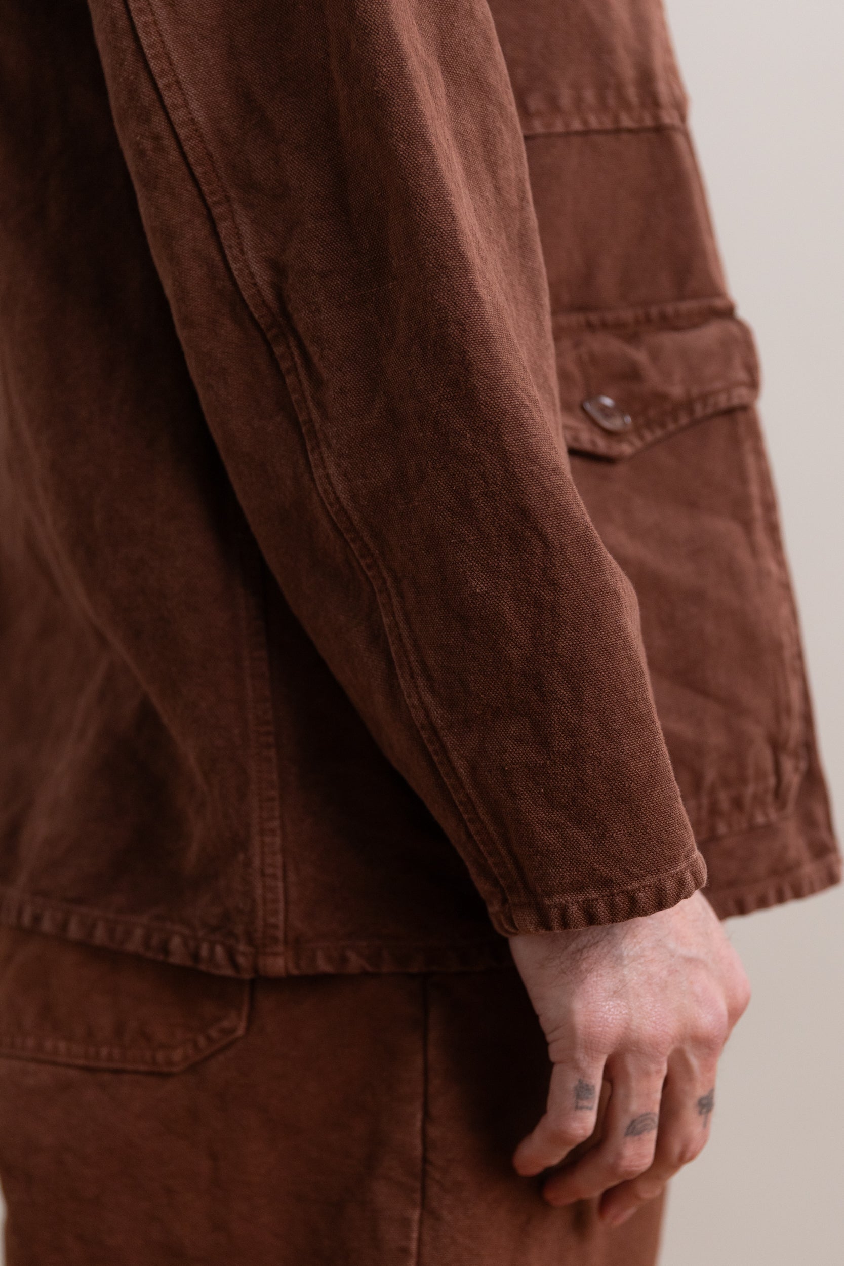 HUNT JACKET IN BROWN HEAVY COTTON HEMP OXFORD