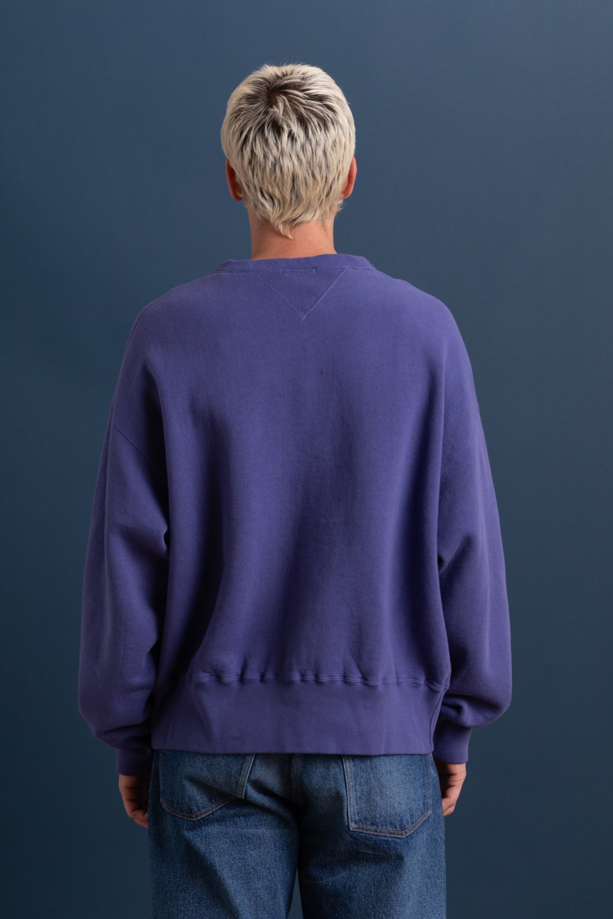 DOUBLE V PULLOVER IN FADED BLUE LOOP WHEEL TERRY