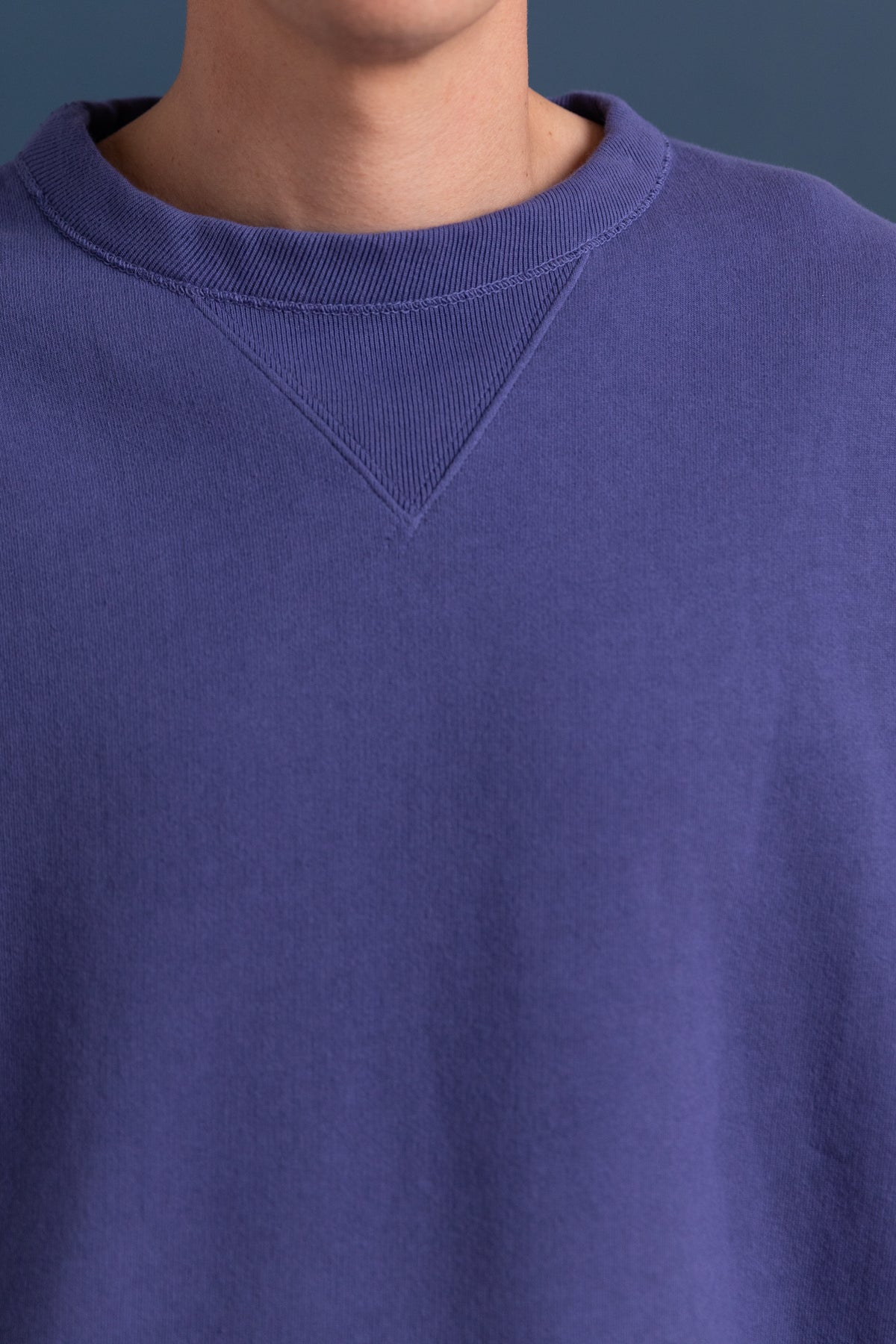 DOUBLE V PULLOVER IN FADED BLUE LOOP WHEEL TERRY