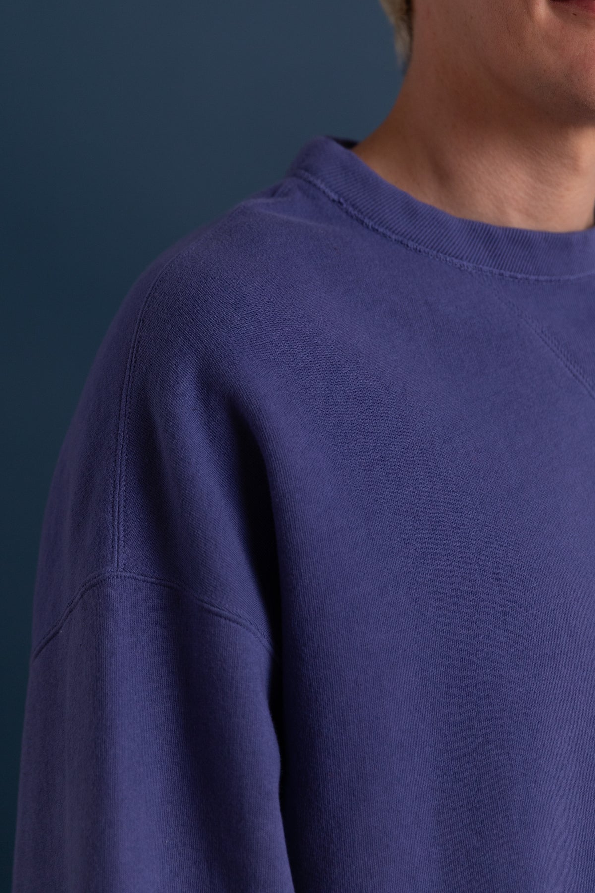 DOUBLE V PULLOVER IN FADED BLUE LOOP WHEEL TERRY