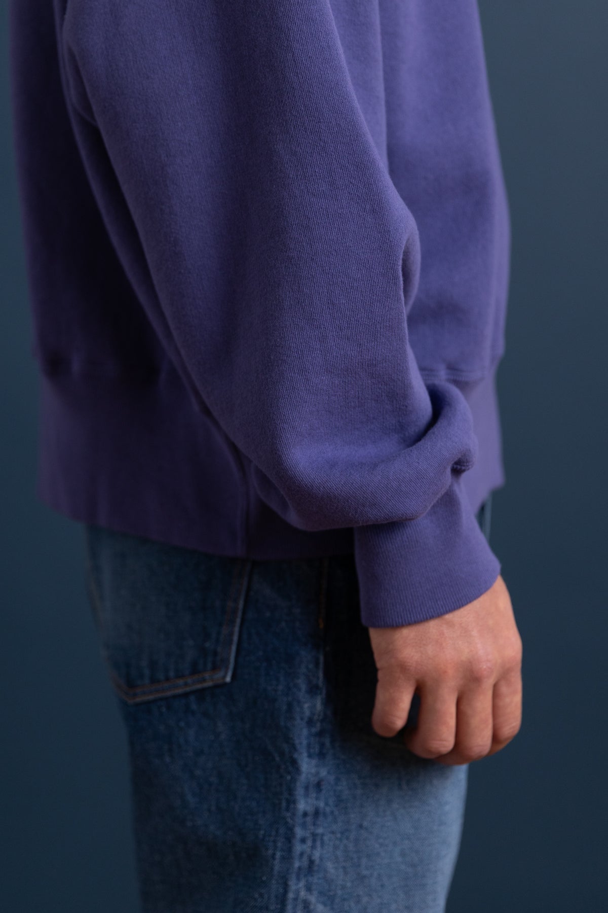DOUBLE V PULLOVER IN FADED BLUE LOOP WHEEL TERRY