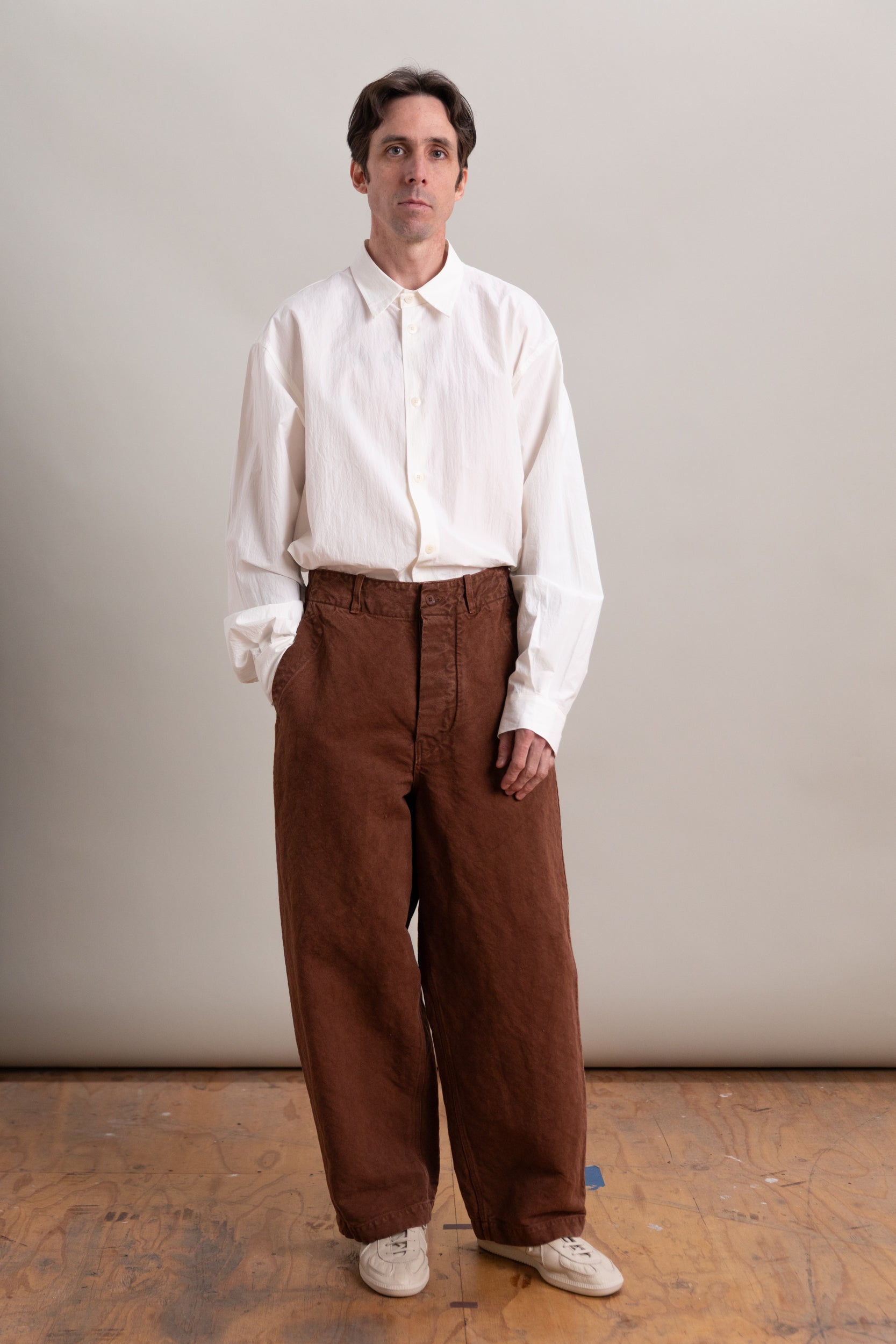 WIDE PANTS IN BROWN HEAVY COTTON HEMP OXFORD