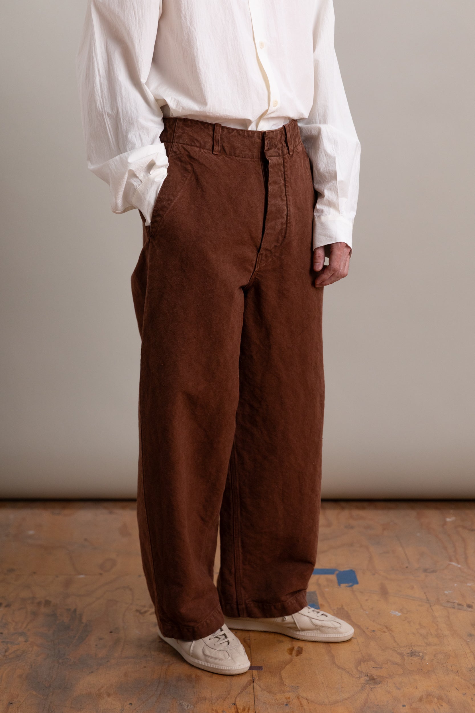 WIDE PANTS IN BROWN HEAVY COTTON HEMP OXFORD