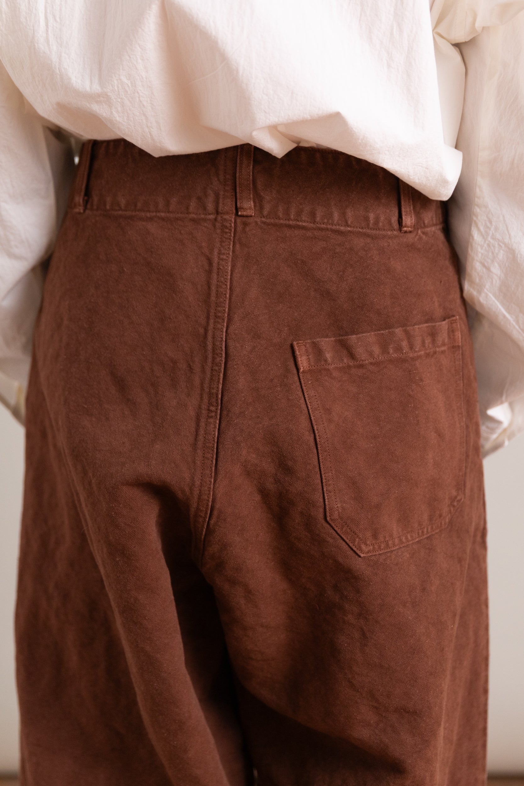 WIDE PANTS IN BROWN HEAVY COTTON HEMP OXFORD