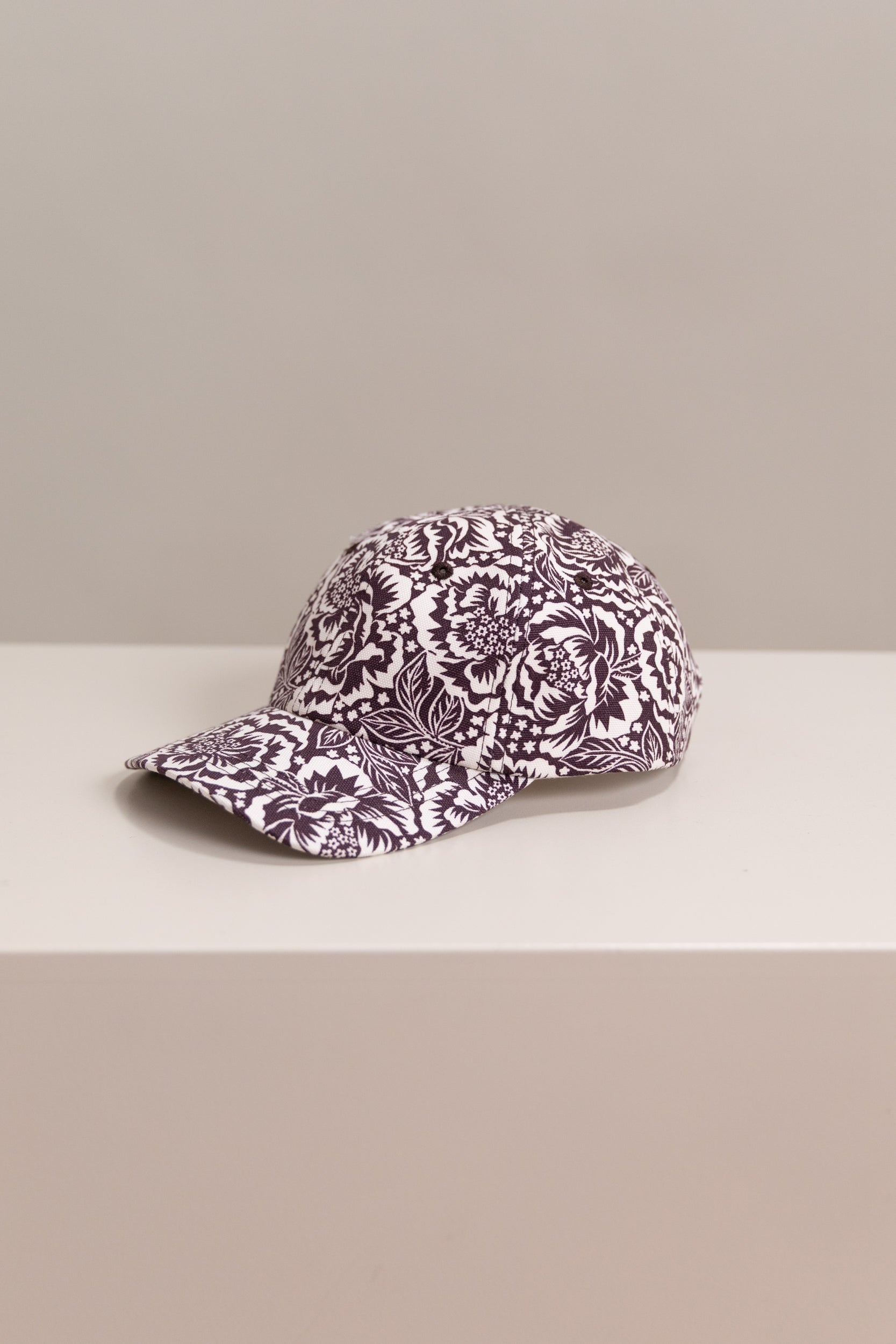 BROWN AND OFF WHITE FLORAL COTTON CANVAS CAP