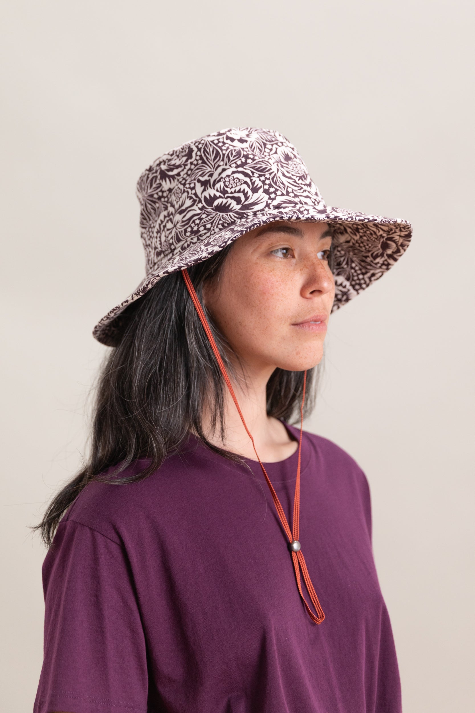 BROWN AND OFF WHITE FLORAL COTTON CANVAS SUNHAT