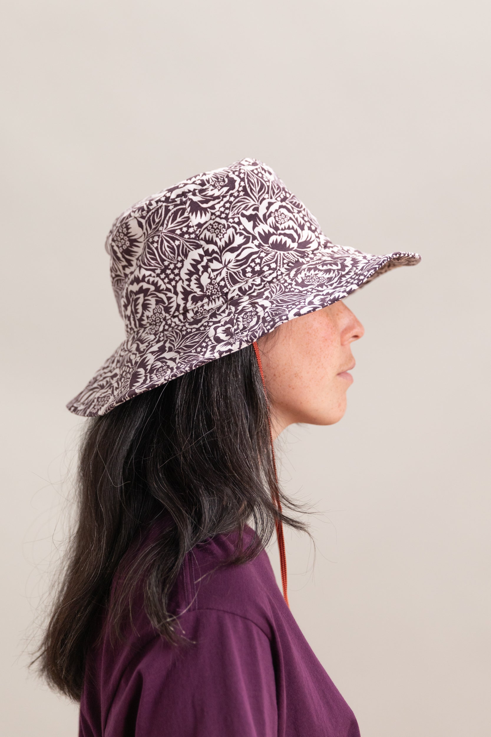 BROWN AND OFF WHITE FLORAL COTTON CANVAS SUNHAT