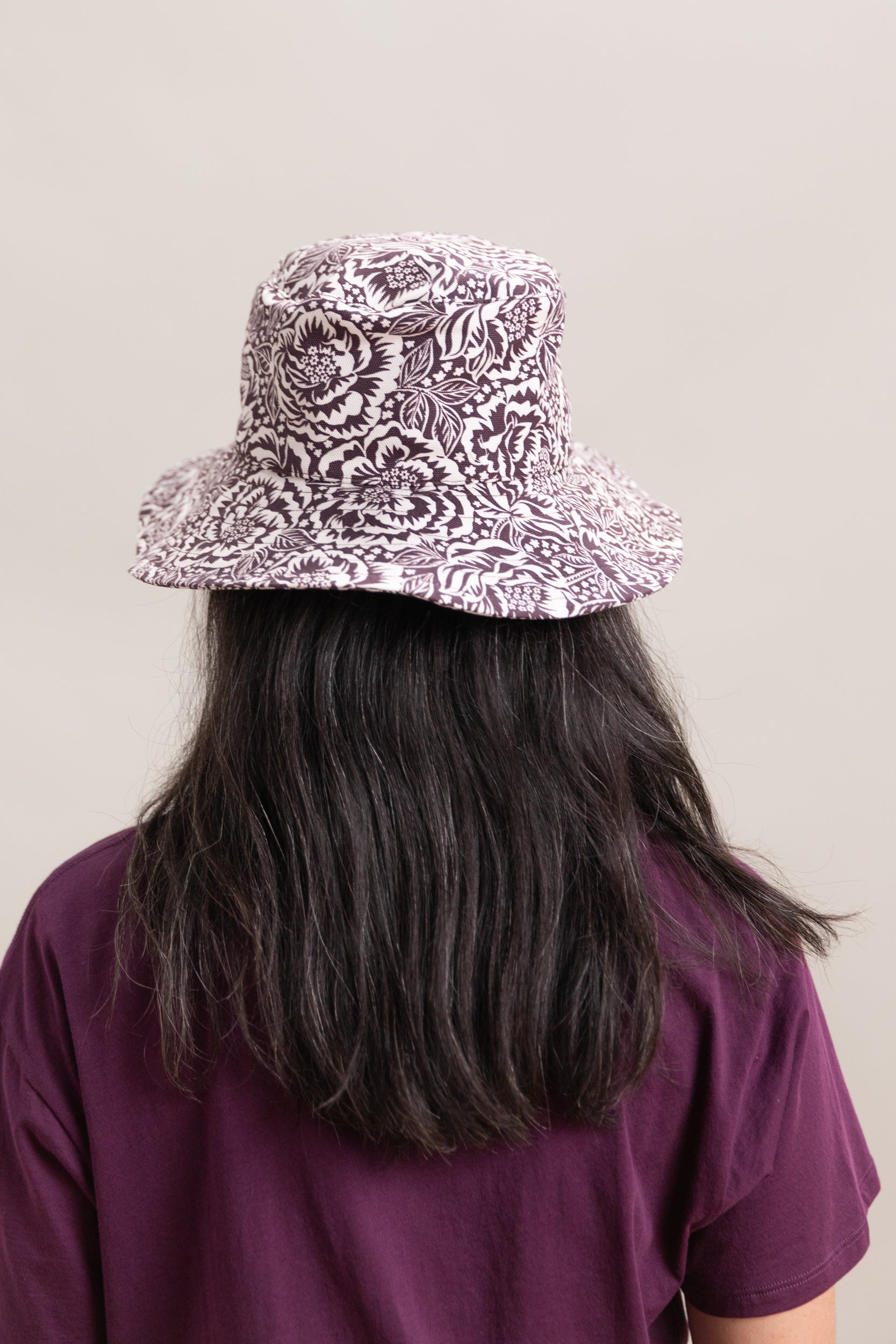 BROWN AND OFF WHITE FLORAL COTTON CANVAS SUNHAT