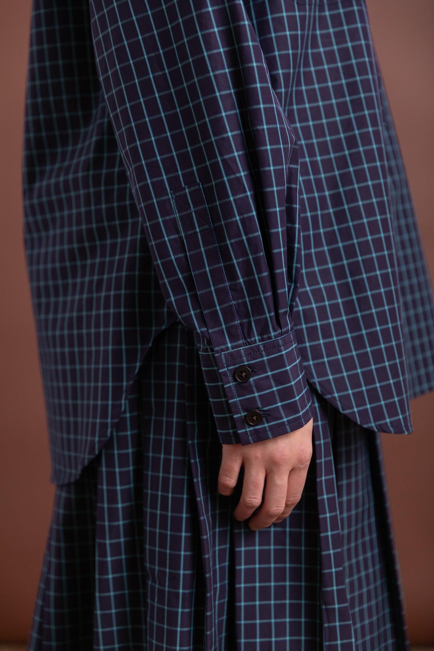 OVERSIZED RUFFLE NECK TOP IN ITALIAN WINDOWPANE COTTON