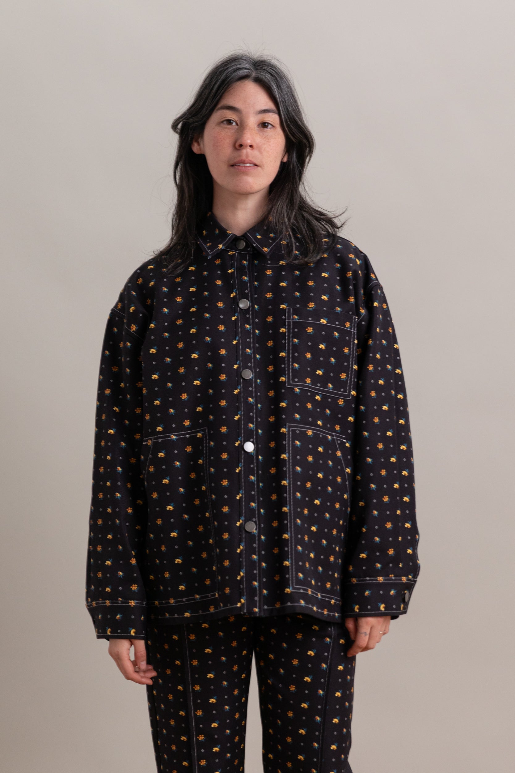 OVERSIZED SHIRT JACKET IN FLORAL CANVAS