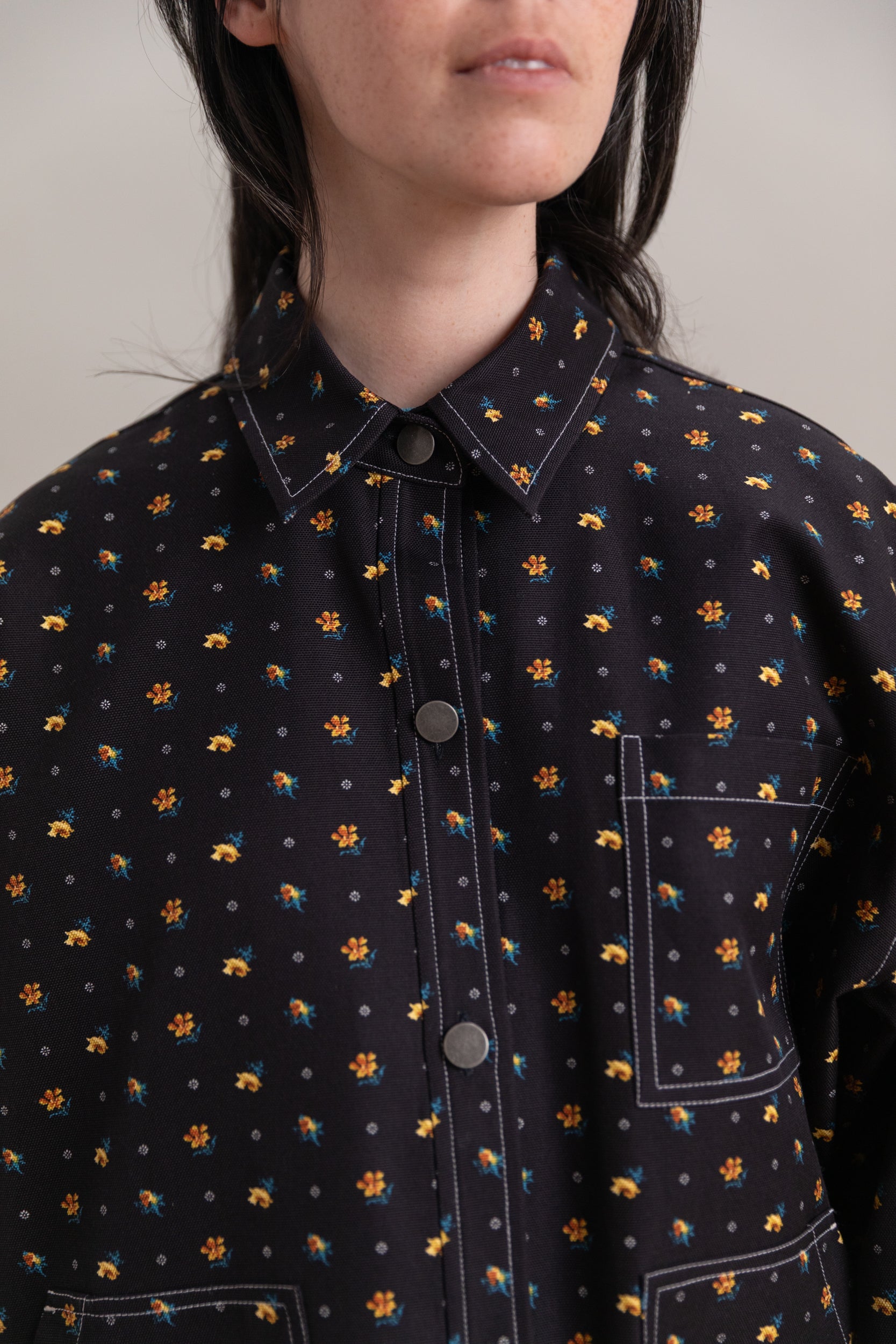 OVERSIZED SHIRT JACKET IN FLORAL CANVAS