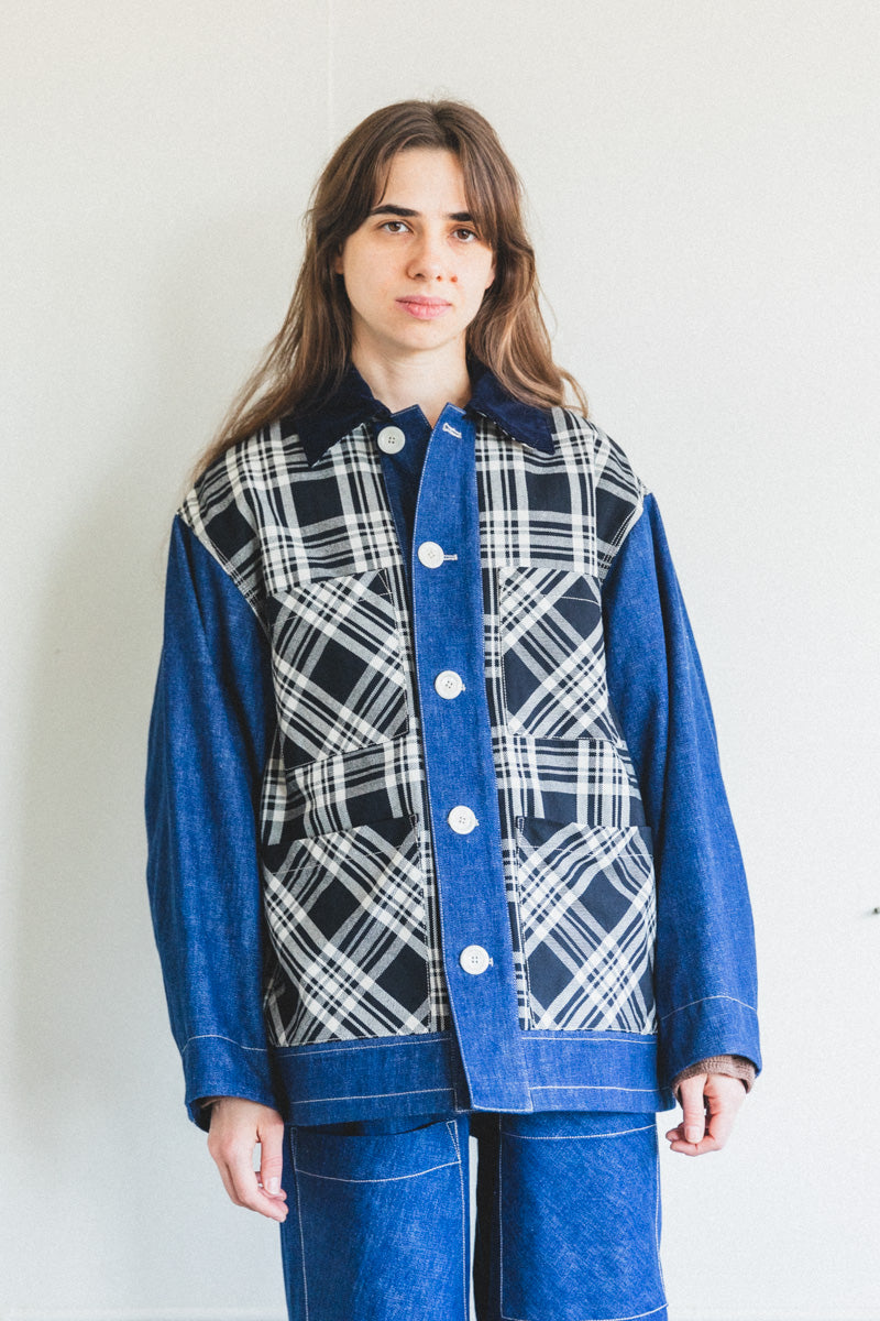 PLAID AND DENIM JACKET WITH CORDUROY LINING