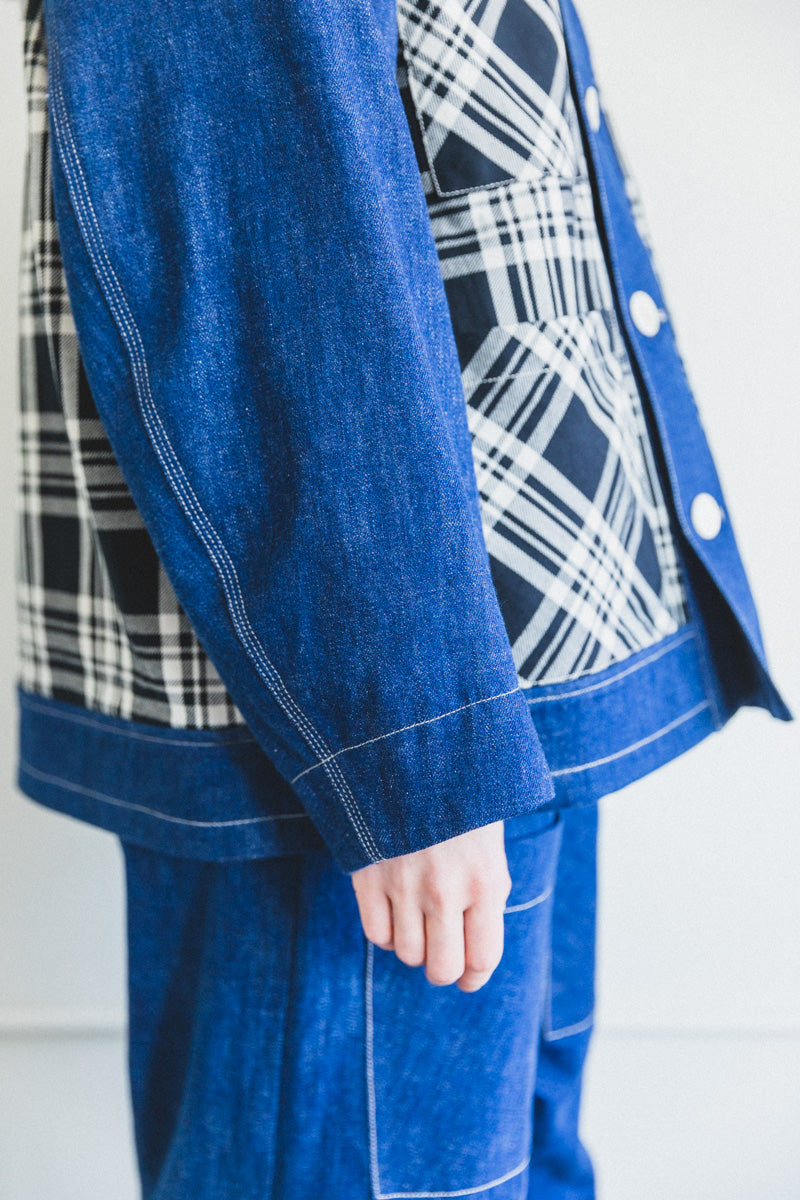 PLAID AND DENIM JACKET WITH CORDUROY LINING