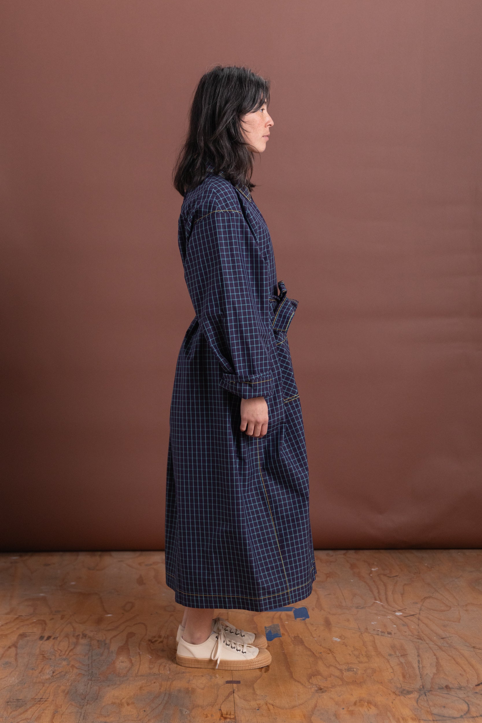 TRENCH DRESS IN ITALIAN WINDOWPANE COTTON