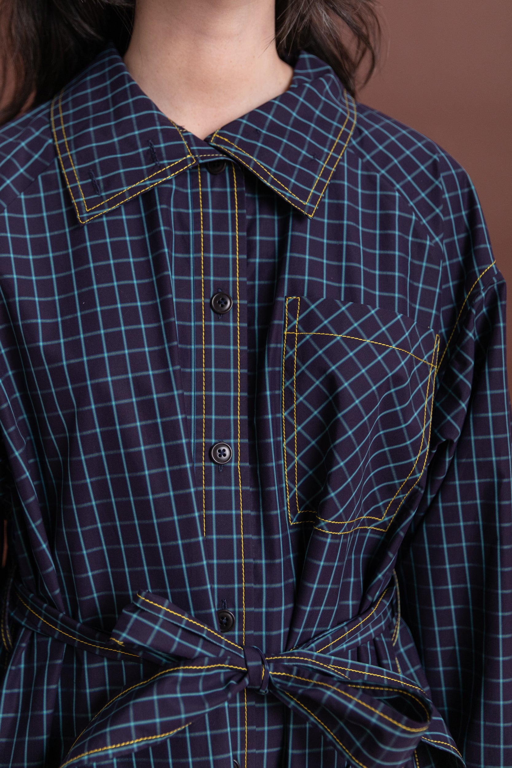 TRENCH DRESS IN ITALIAN WINDOWPANE COTTON