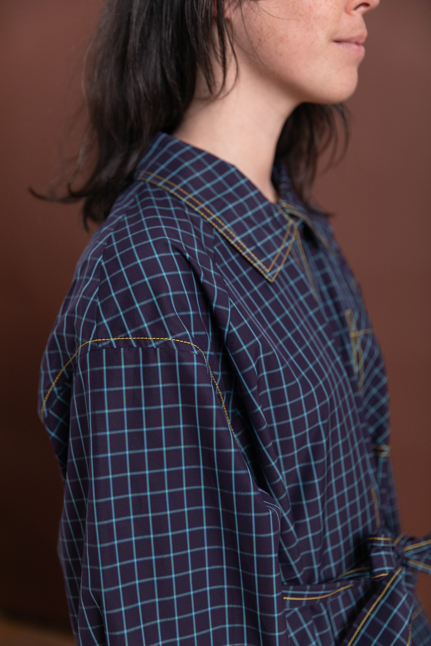 TRENCH DRESS IN ITALIAN WINDOWPANE COTTON