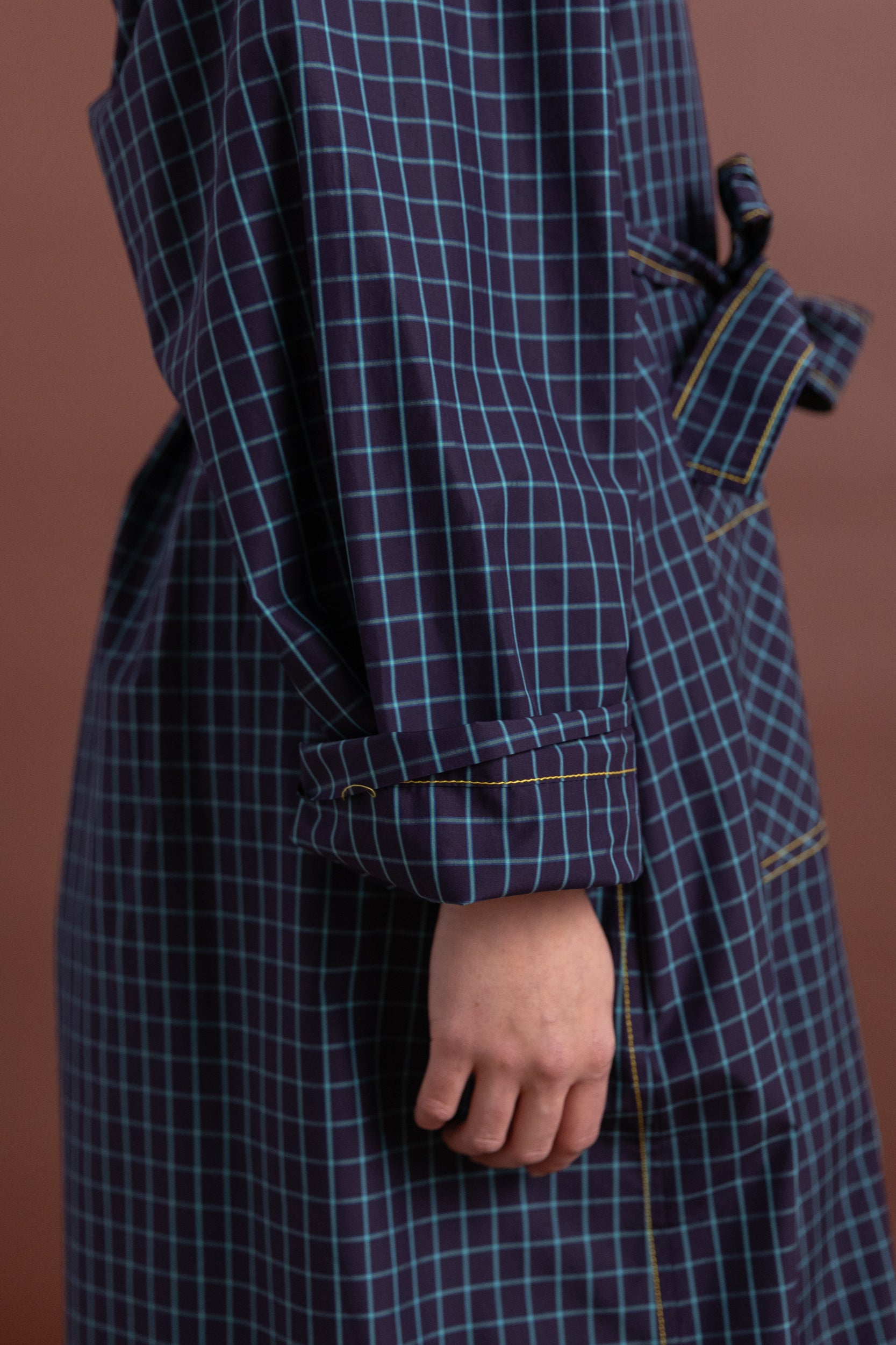 TRENCH DRESS IN ITALIAN WINDOWPANE COTTON