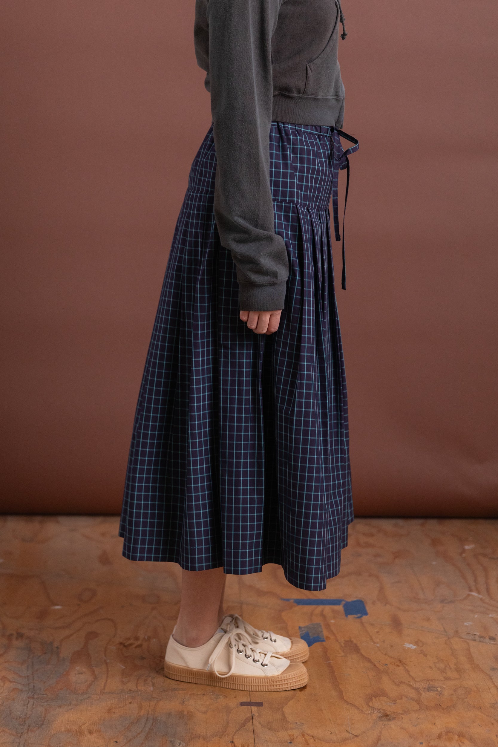 PLEATED SKIRT IN ITALIAN WINDOWPANE COTTON