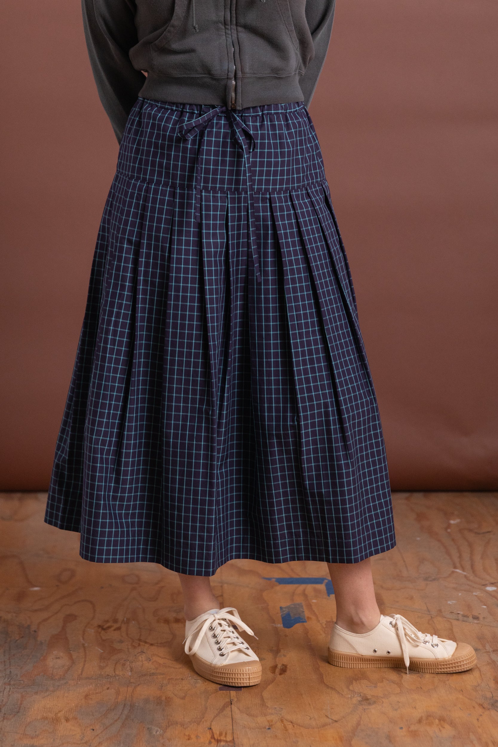 PLEATED SKIRT IN ITALIAN WINDOWPANE COTTON