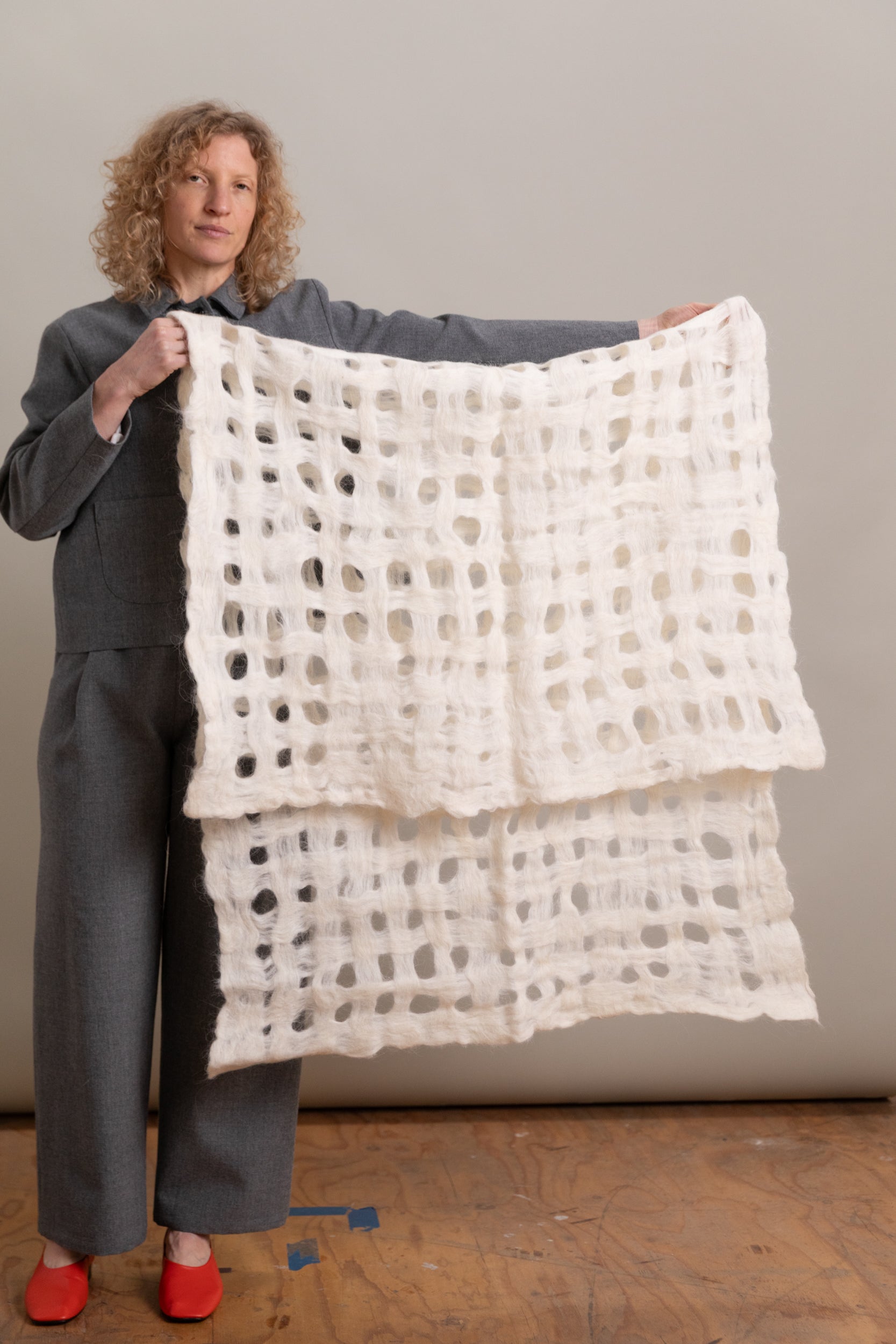 FELTED WOOL LATTICE THROW