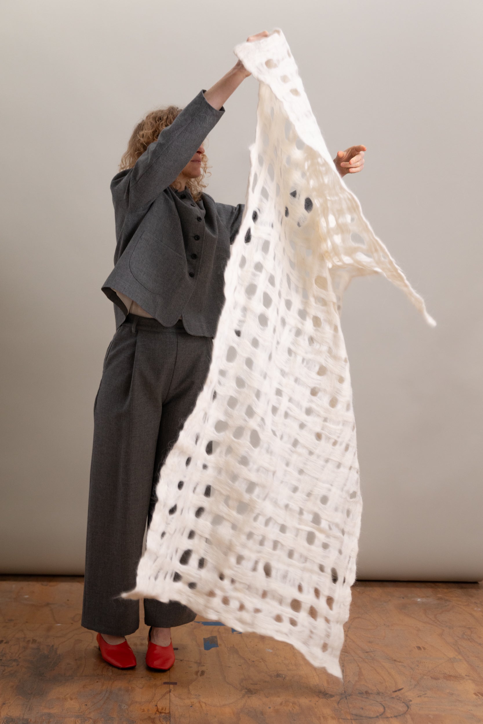 FELTED WOOL LATTICE THROW