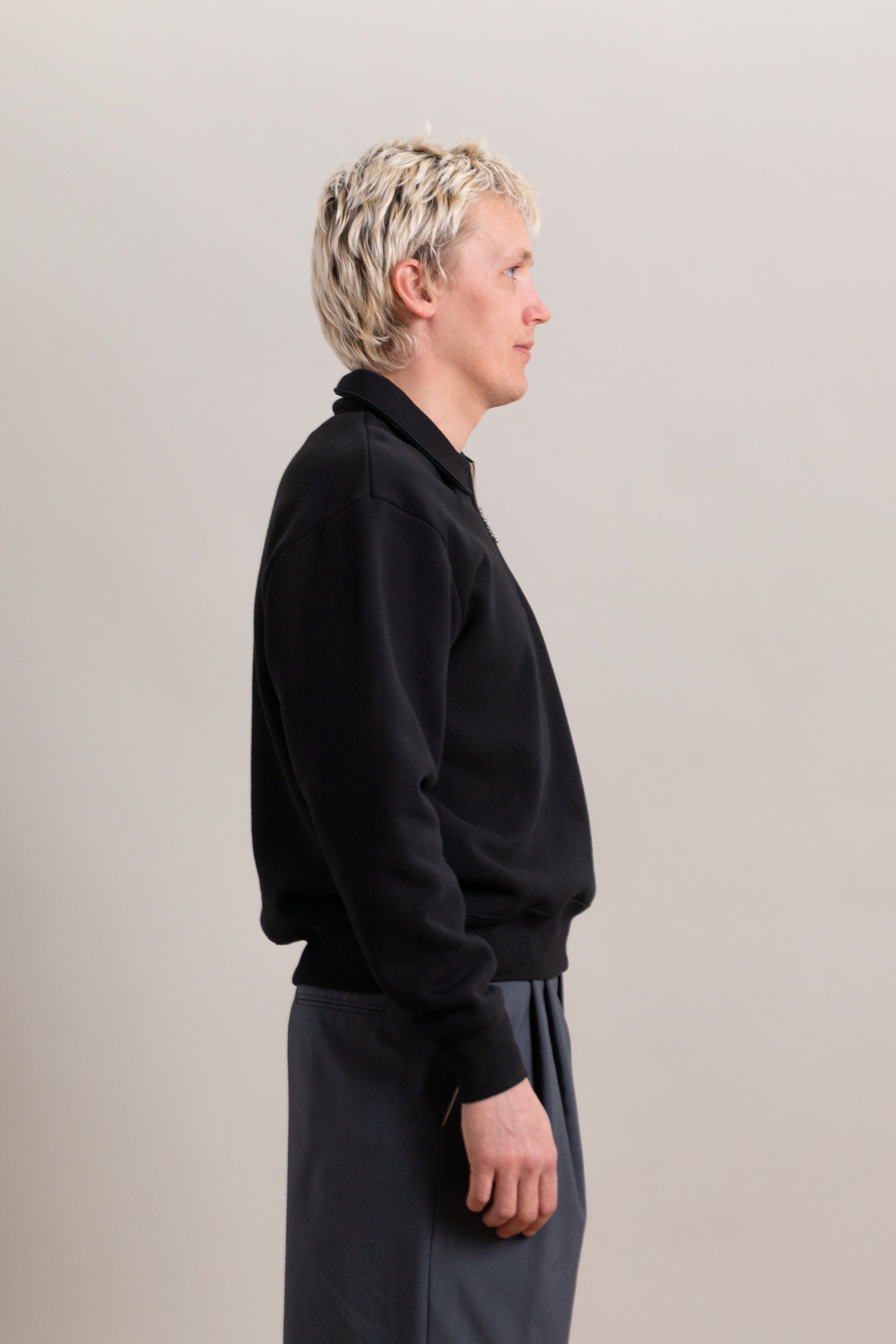 COTTON WOOL QUARTER ZIP IN BLACK