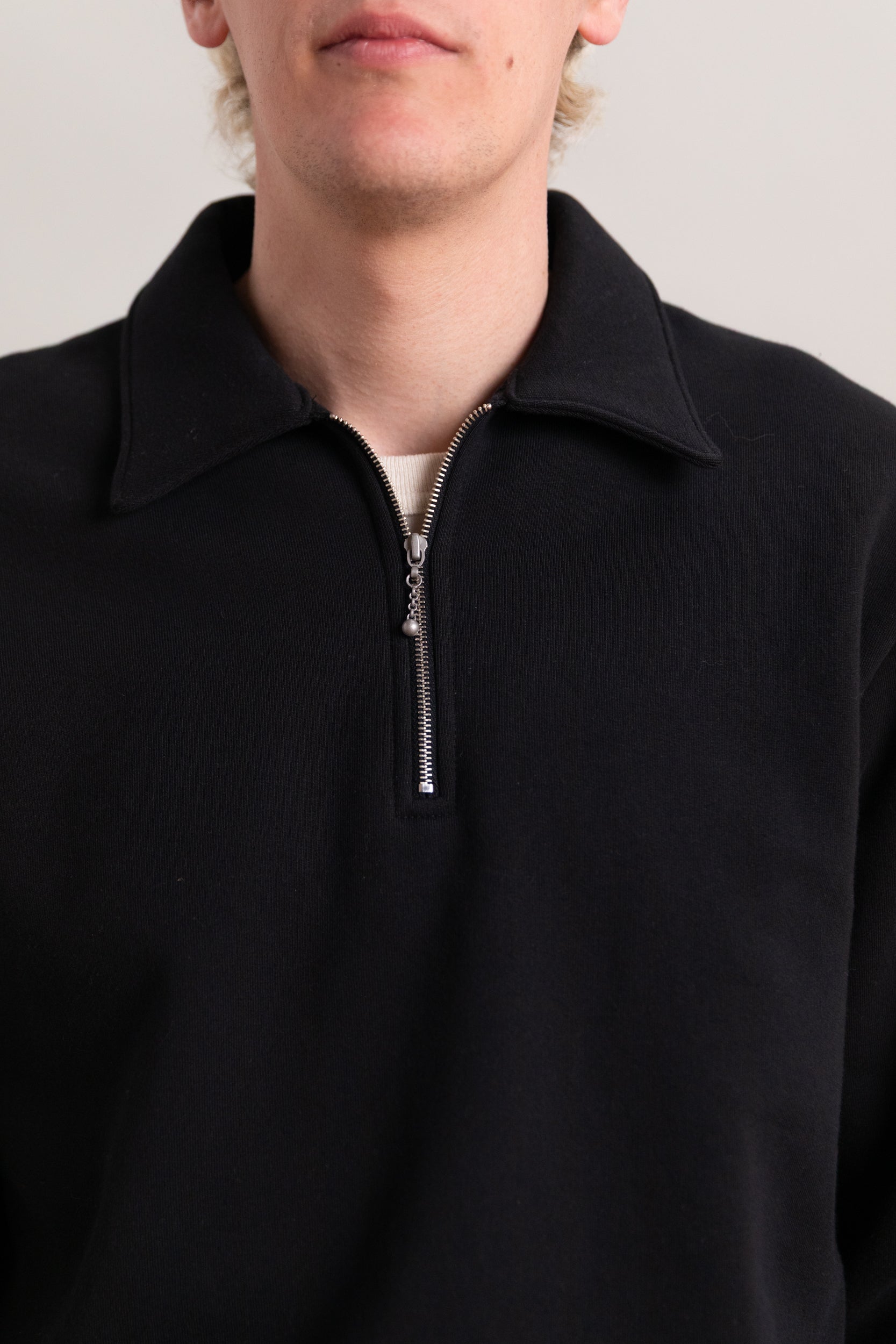 COTTON WOOL QUARTER ZIP IN BLACK