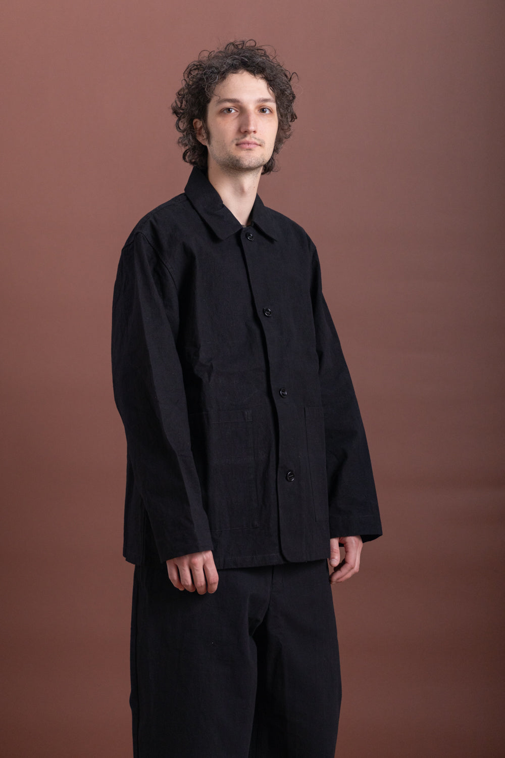 R19 02 COVERALL JACKET IN BLACK WAX