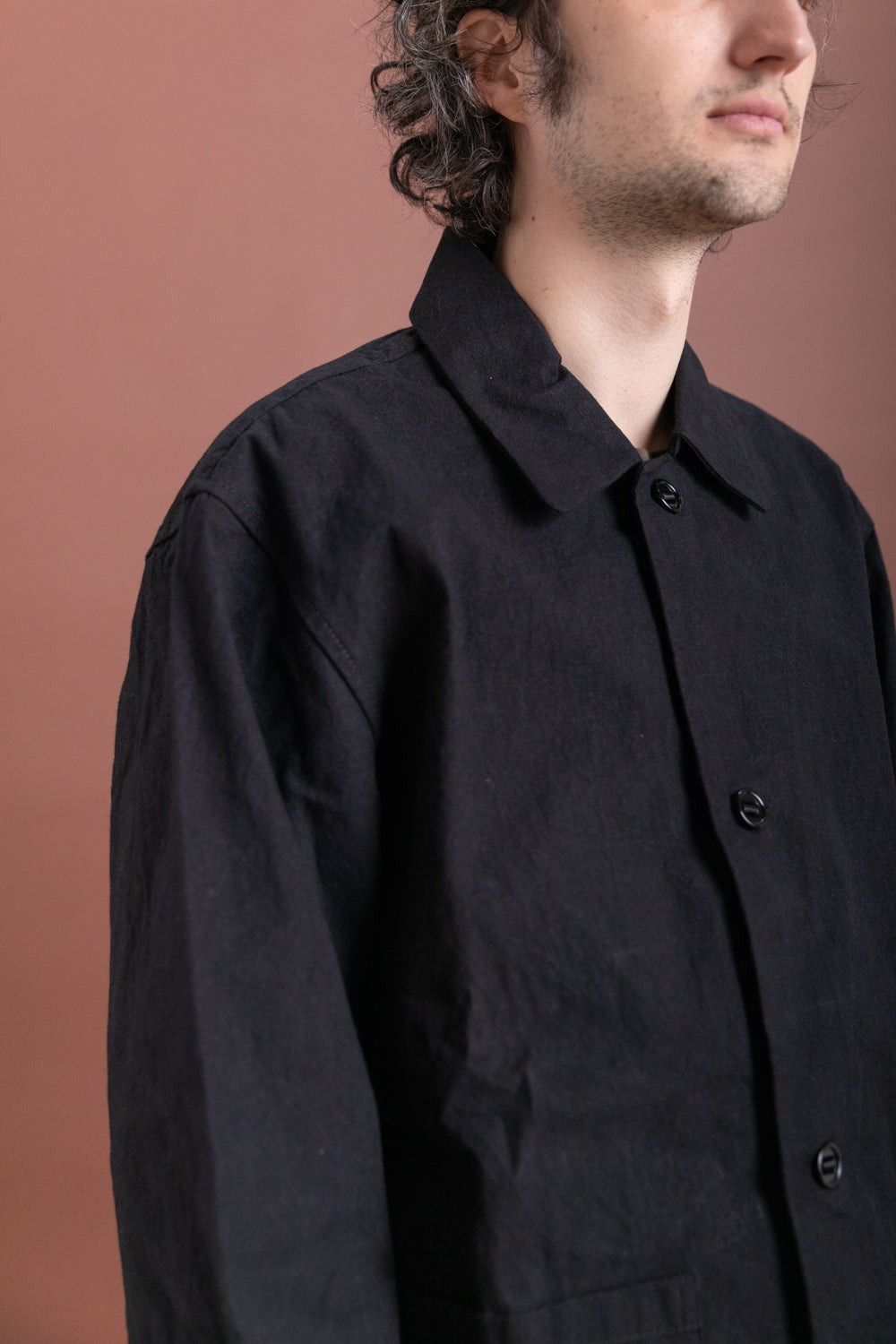 R19 02 COVERALL JACKET IN BLACK WAX