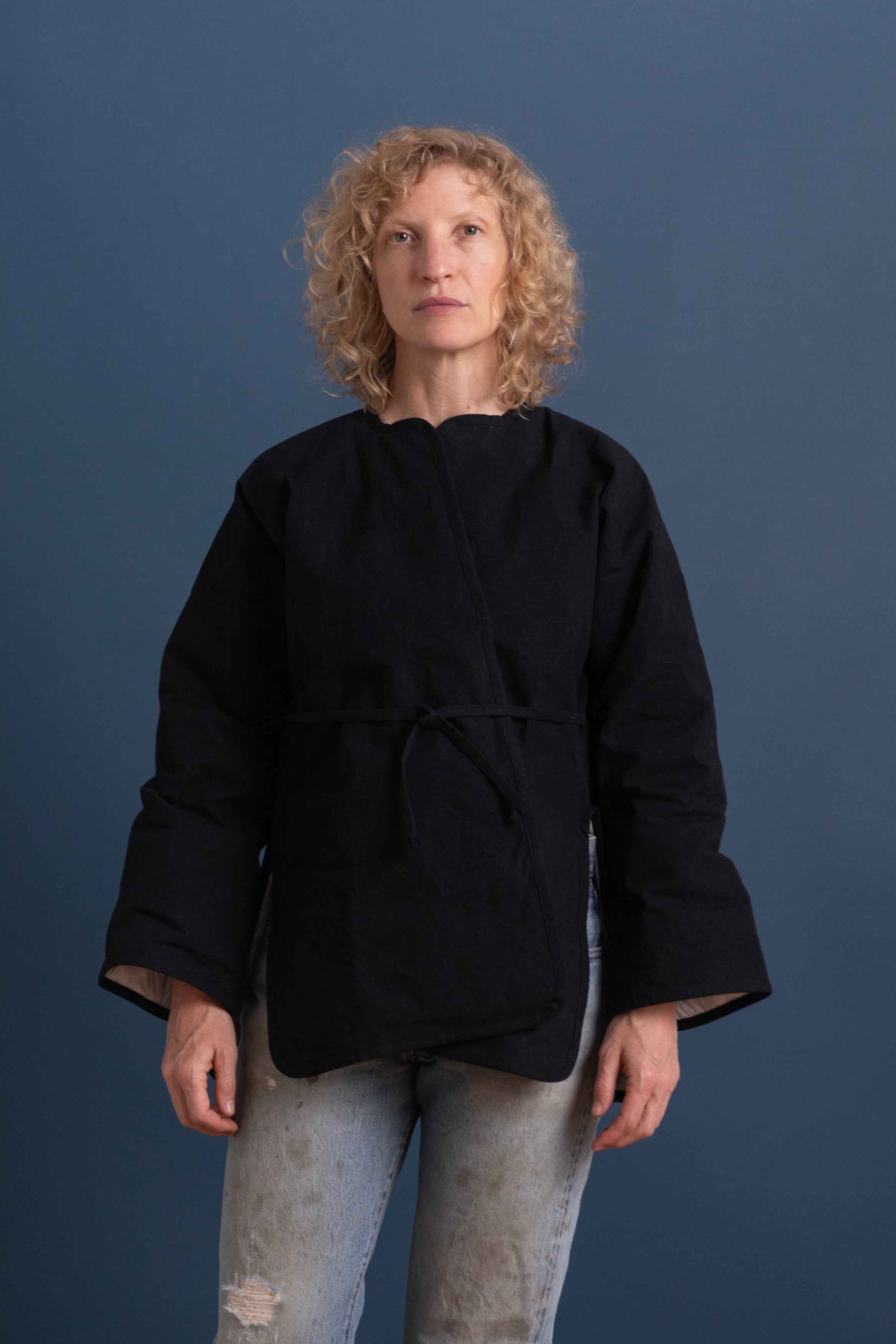 WR21 D7 DOWN CROSS CARDIGAN IN BLACK WAX