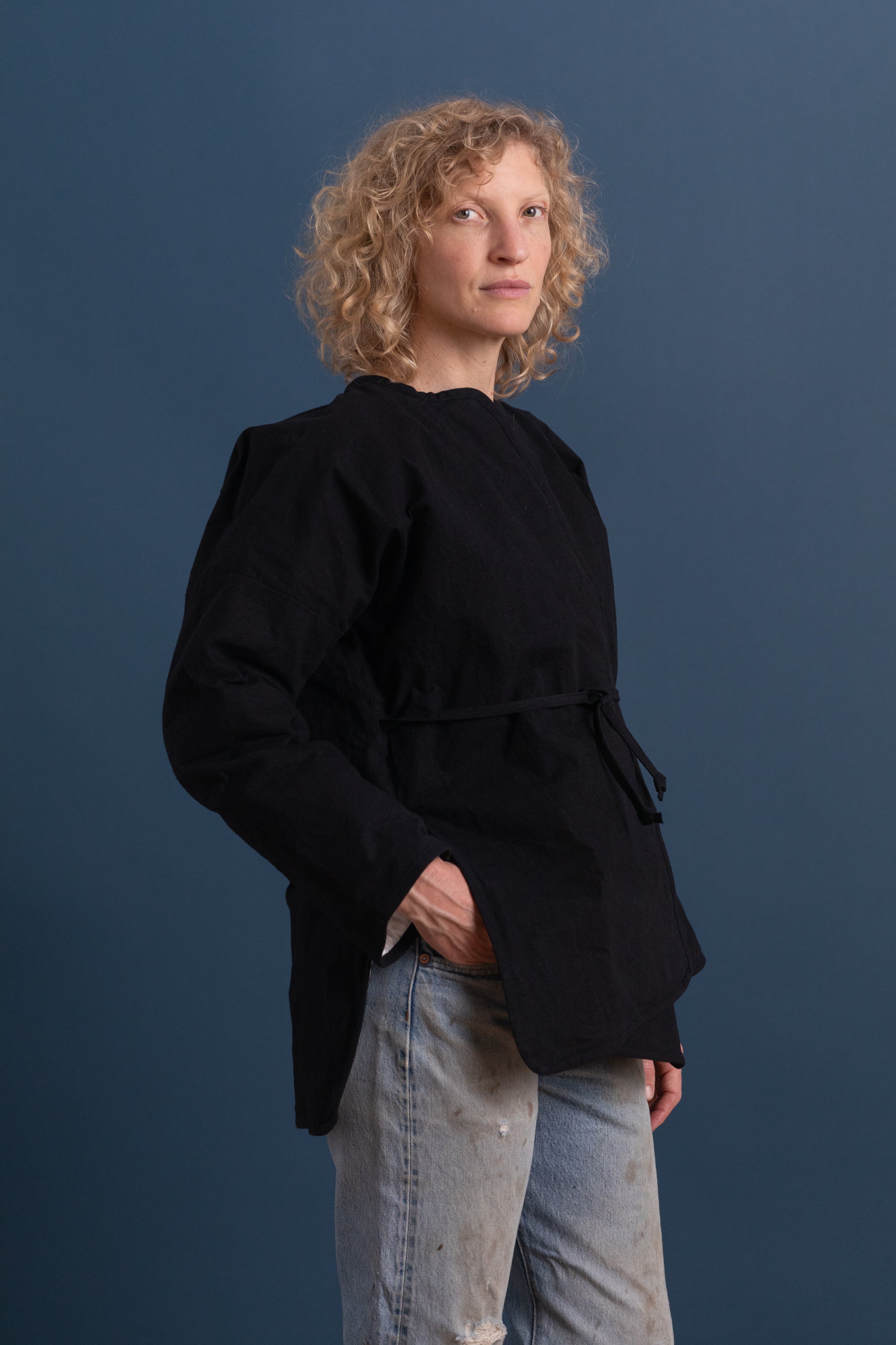 WR21 D7 DOWN CROSS CARDIGAN IN BLACK WAX