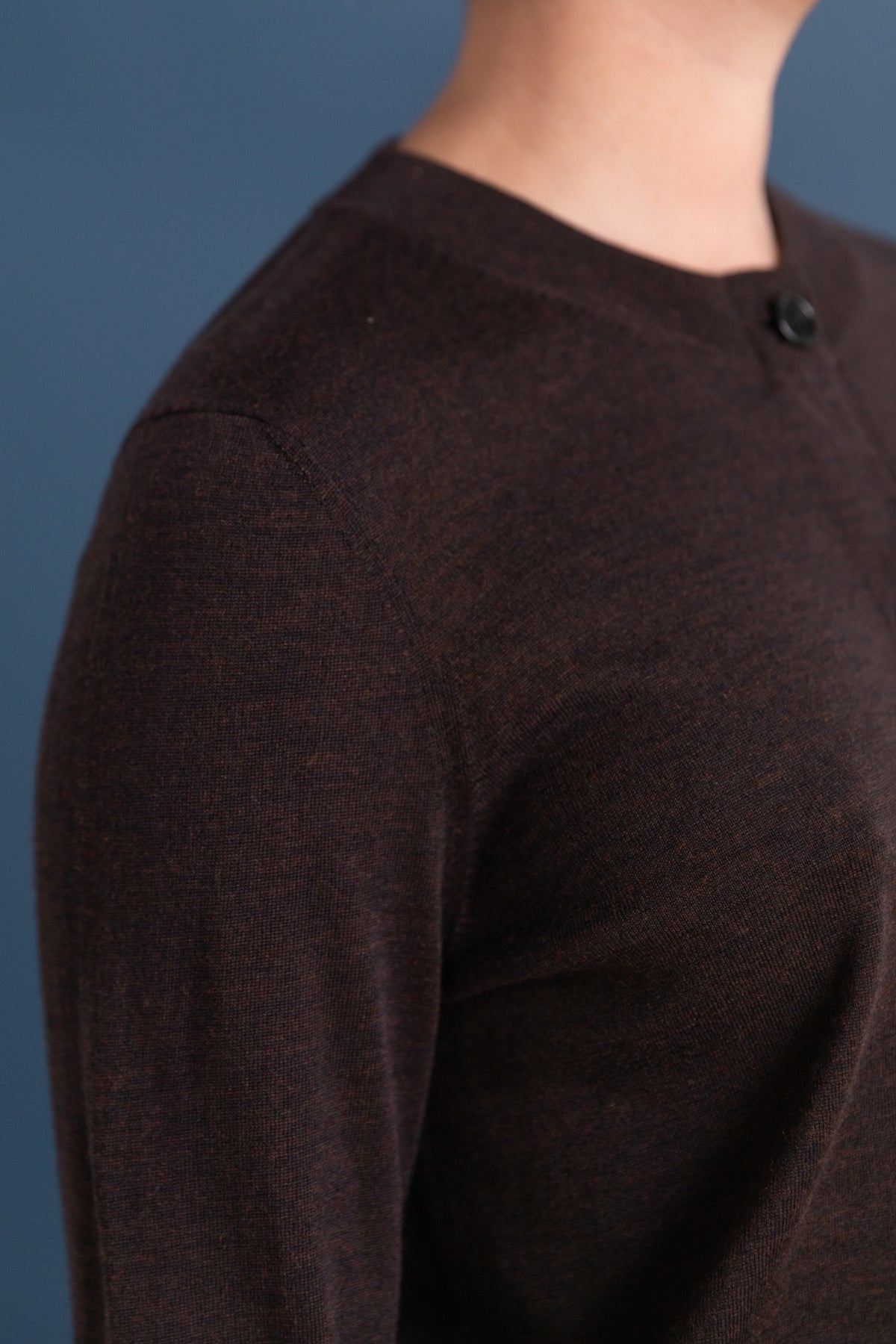 CARDIGAN WITH GROSGRAIN PLACKET IN DARK BROWN MERINO WOOL