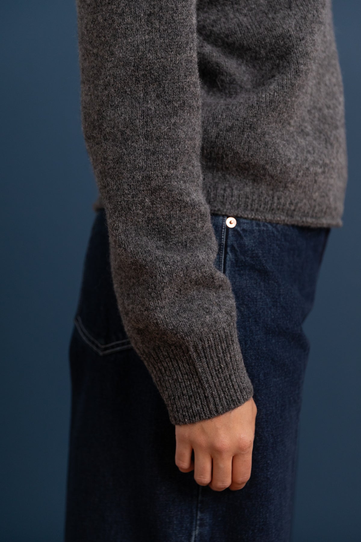 MHL ROLLED EDGE JUMPER SHETLAND WOOL GREY