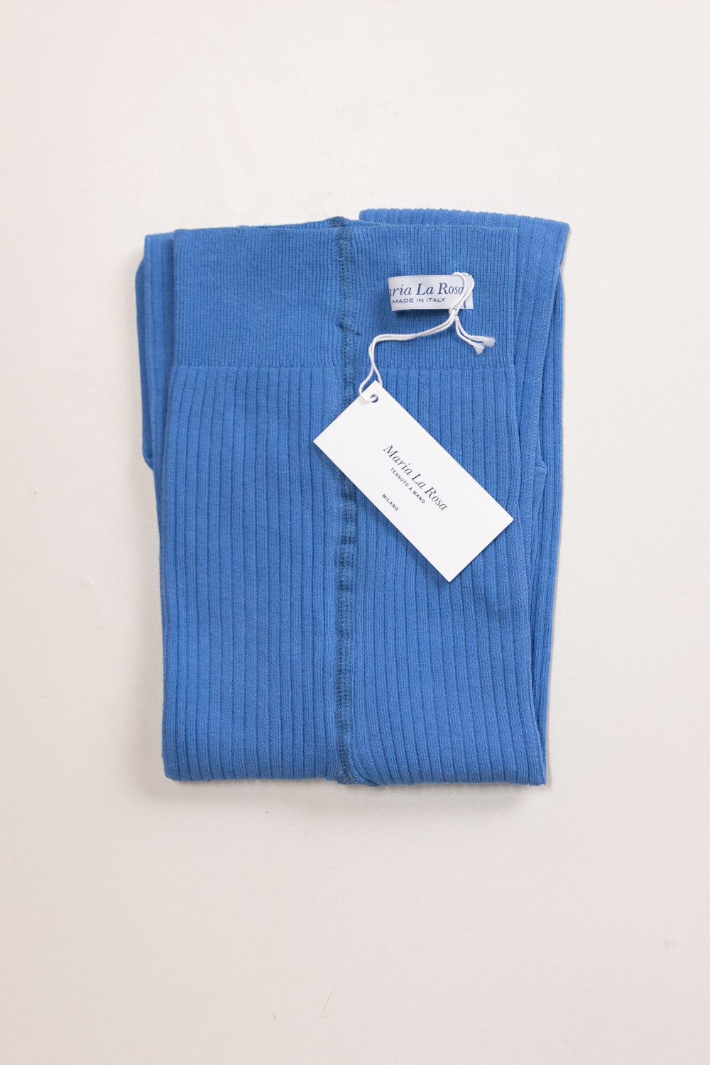 COTTON RIBBED TIGHTS IN BLU REALE