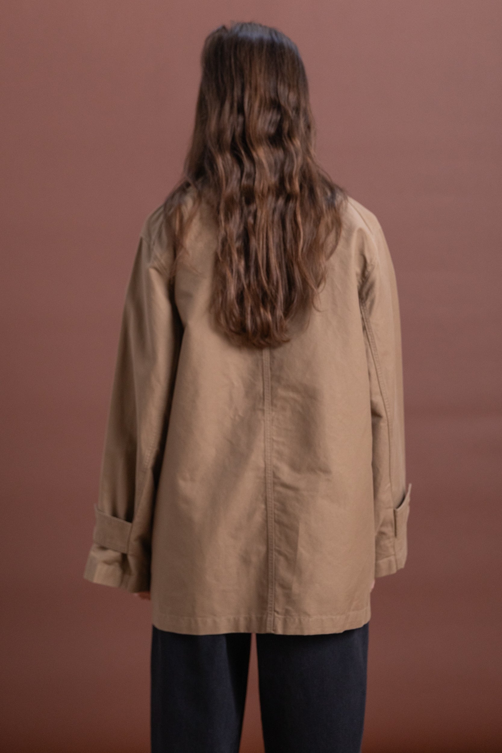 CONTRAST COLLAR WORK JACKET IN DARK BEIGE