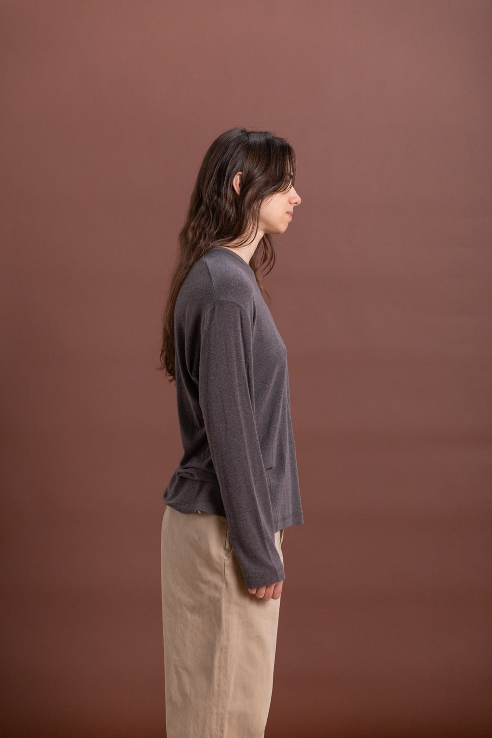 WOOL COTTON JERSEY T-SHIRT IN MOCHA